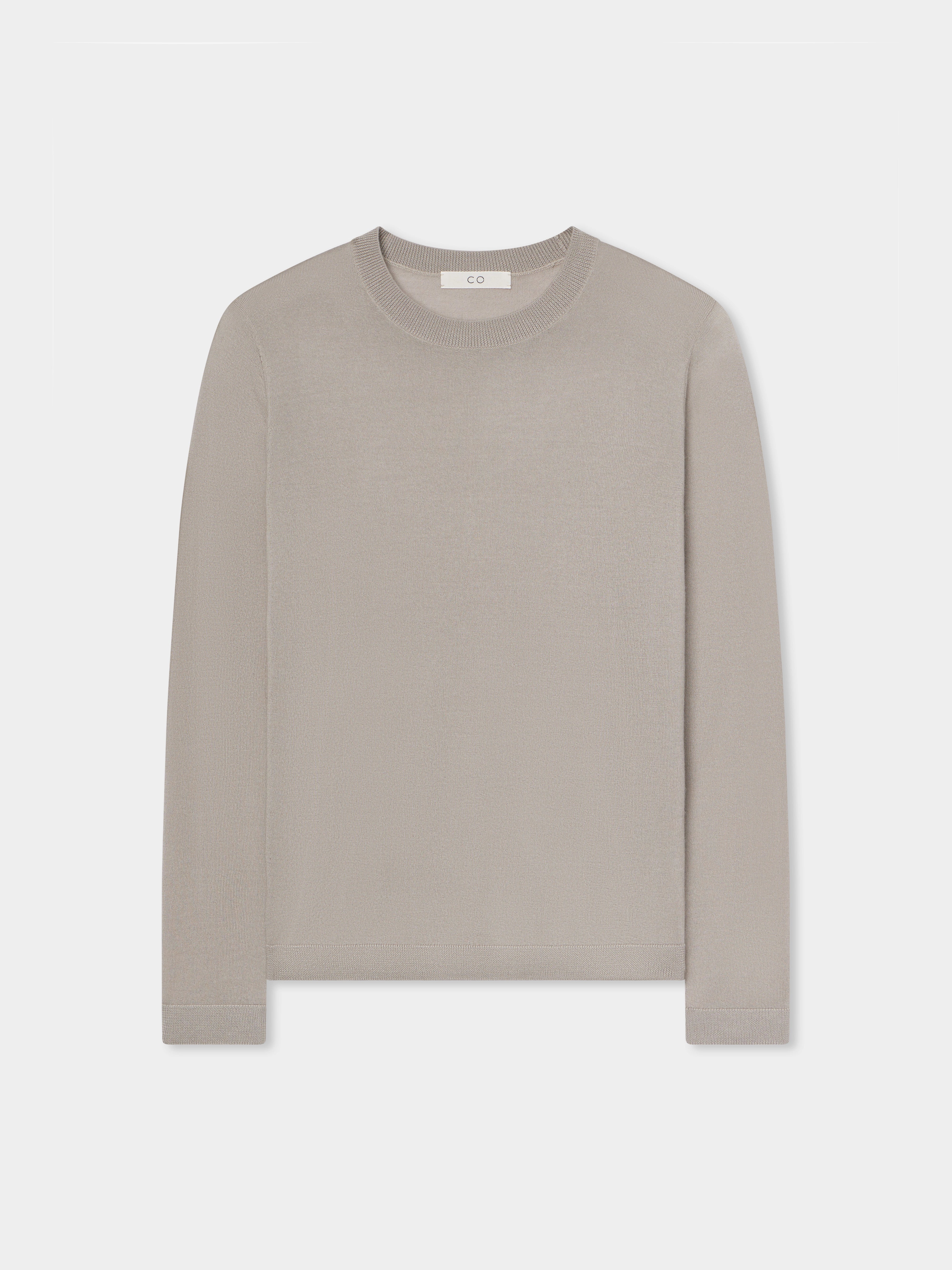 Long Sleeve Crew in Fine Cashmere - Stone