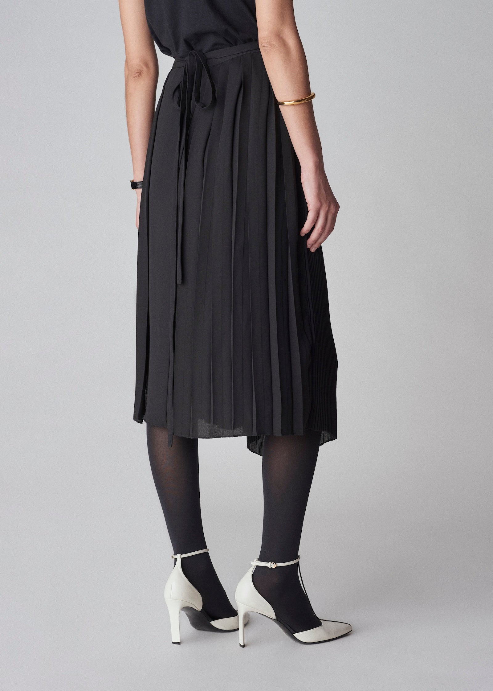 Pleated Wrap  Skirt in Crepe - Black