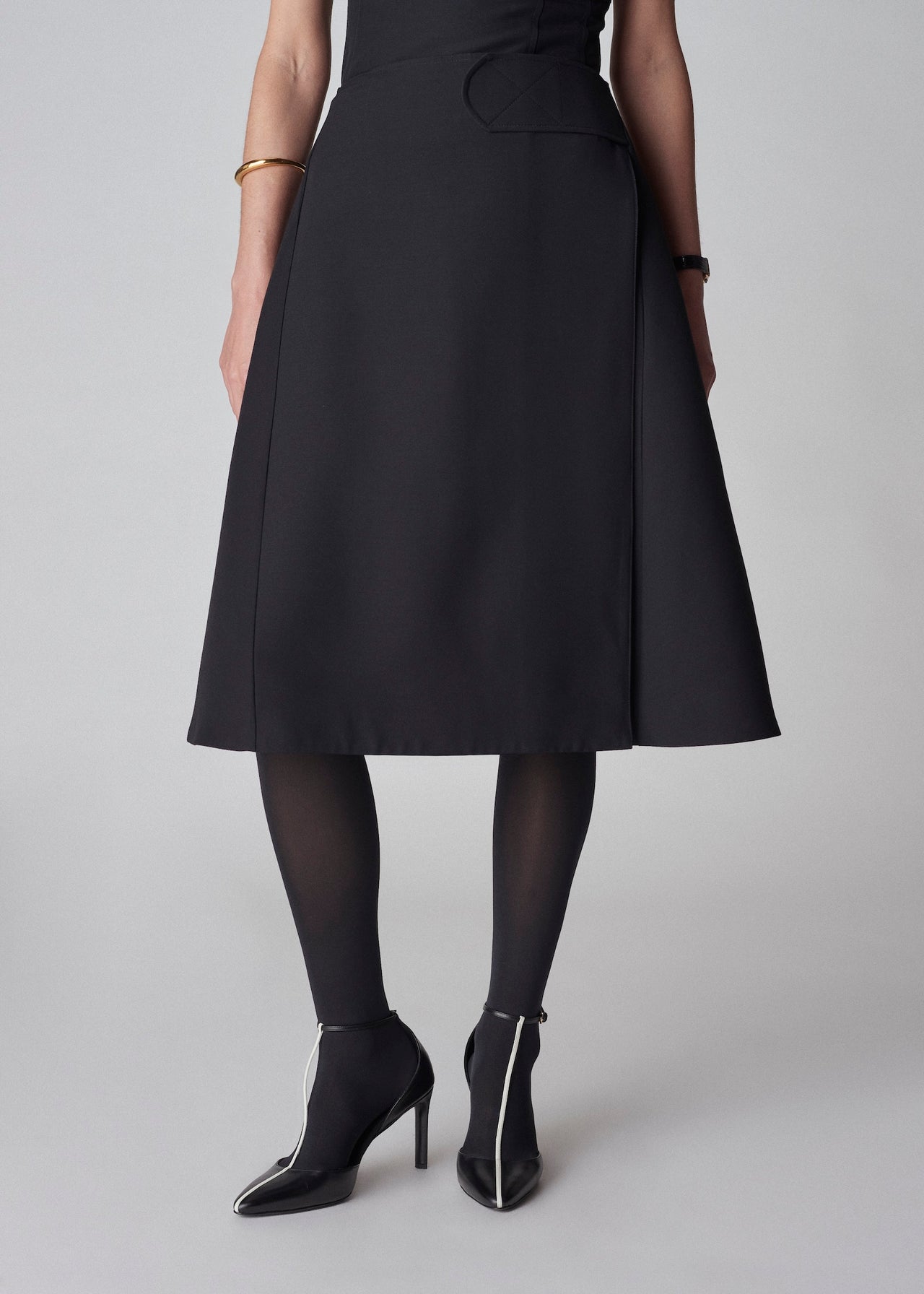 A-Line Wrap Skirt in Smooth Faille - Black - CO