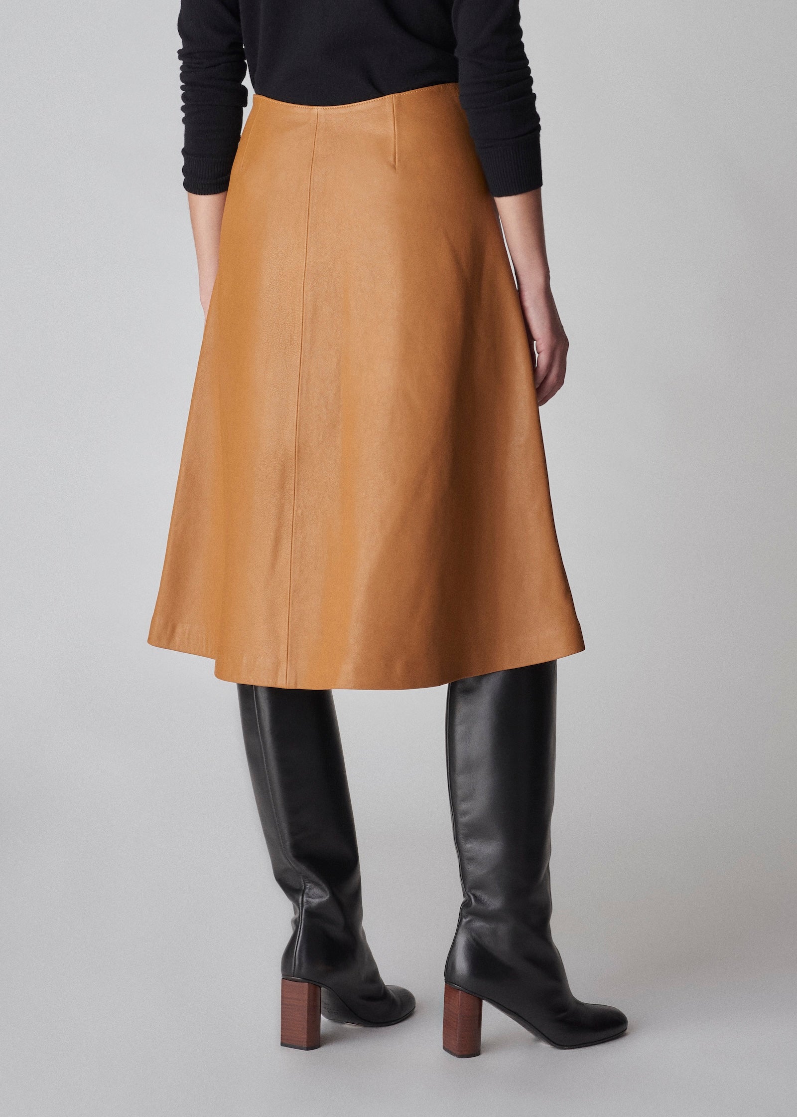 A-Line Wrap Skirt in Leather - Ochre