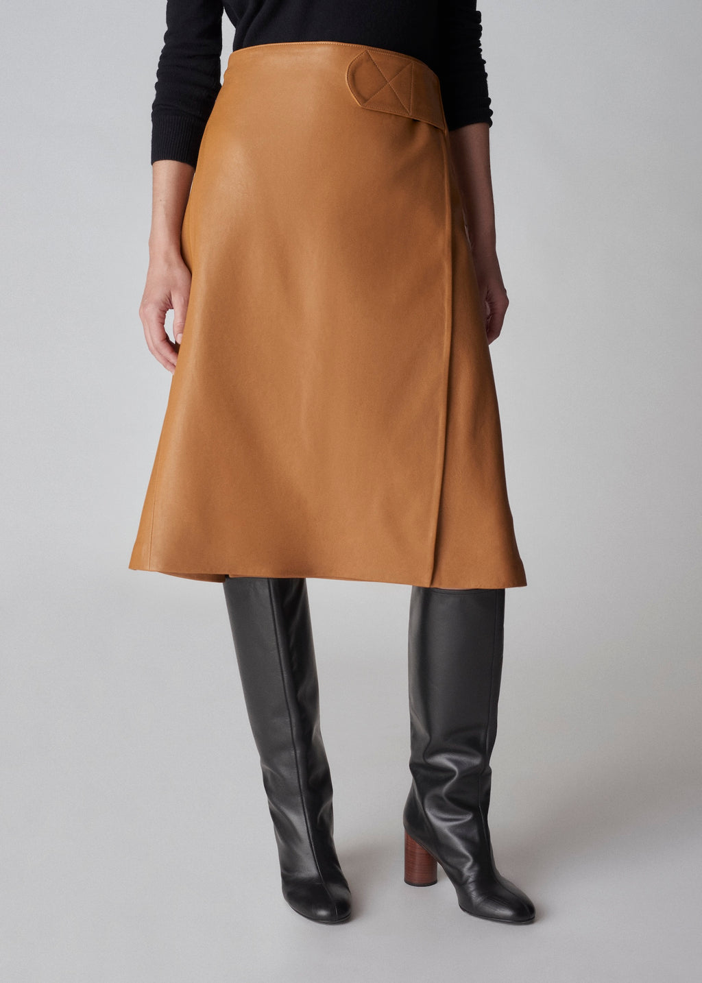 A-Line Wrap Skirt in Leather - Ochre - CO