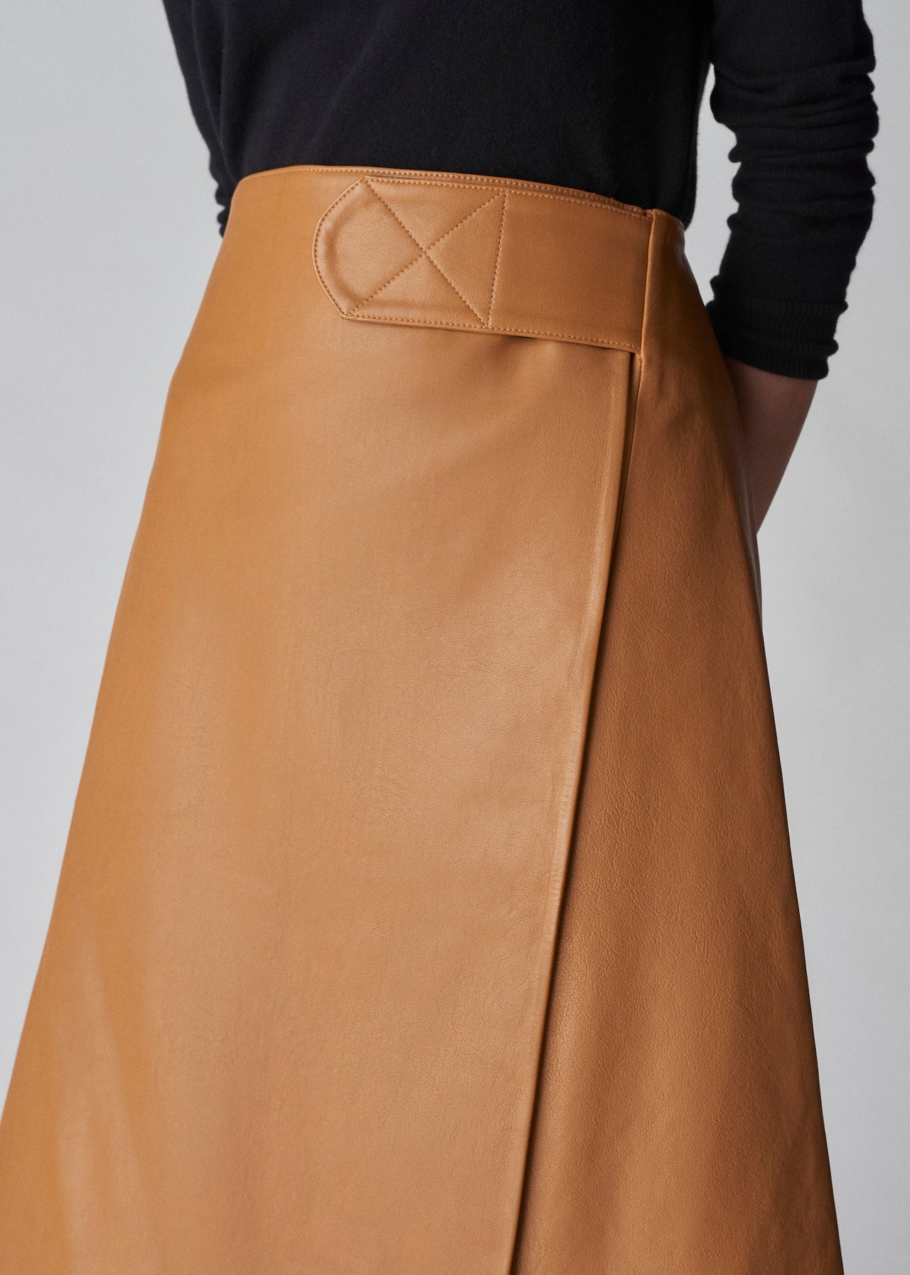 A-Line Wrap Skirt in Leather - Ochre - CO