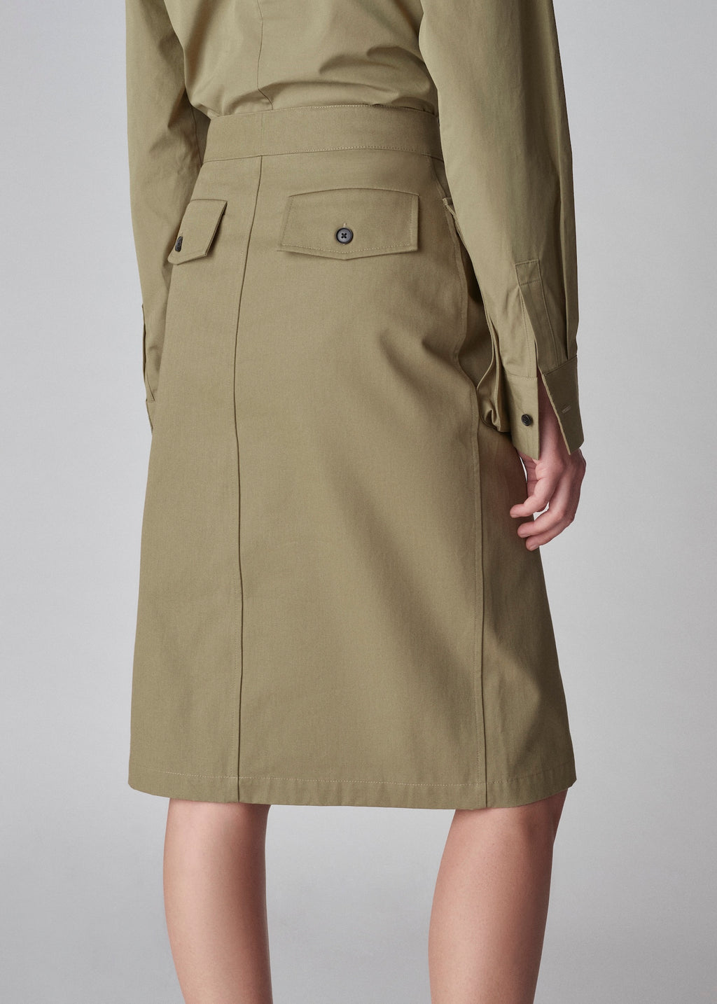 Cargo Pencil Skirt in Cotton Canvas - Sage - CO