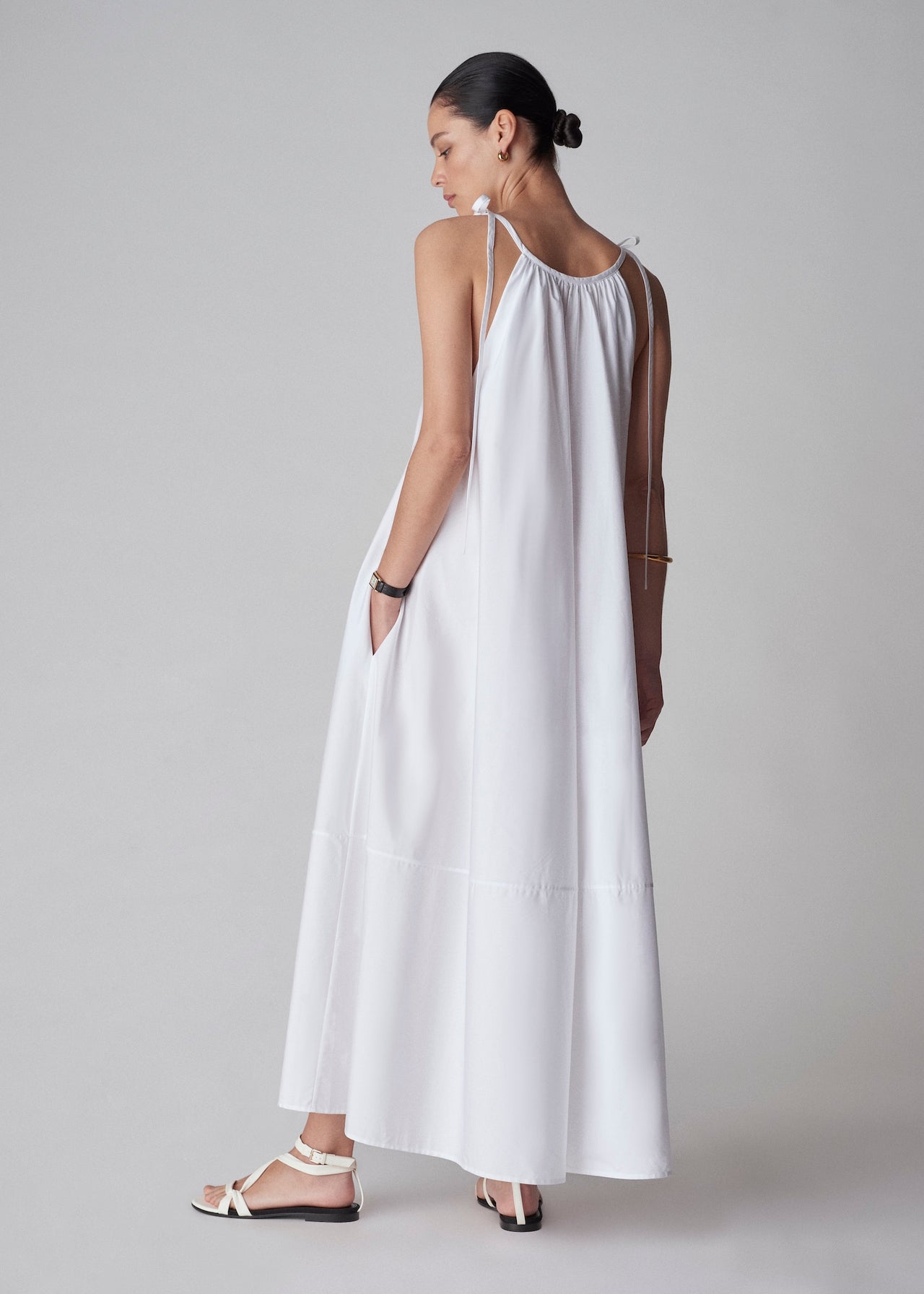 Gathered Halter Dress in Cotton Poplin - White - CO