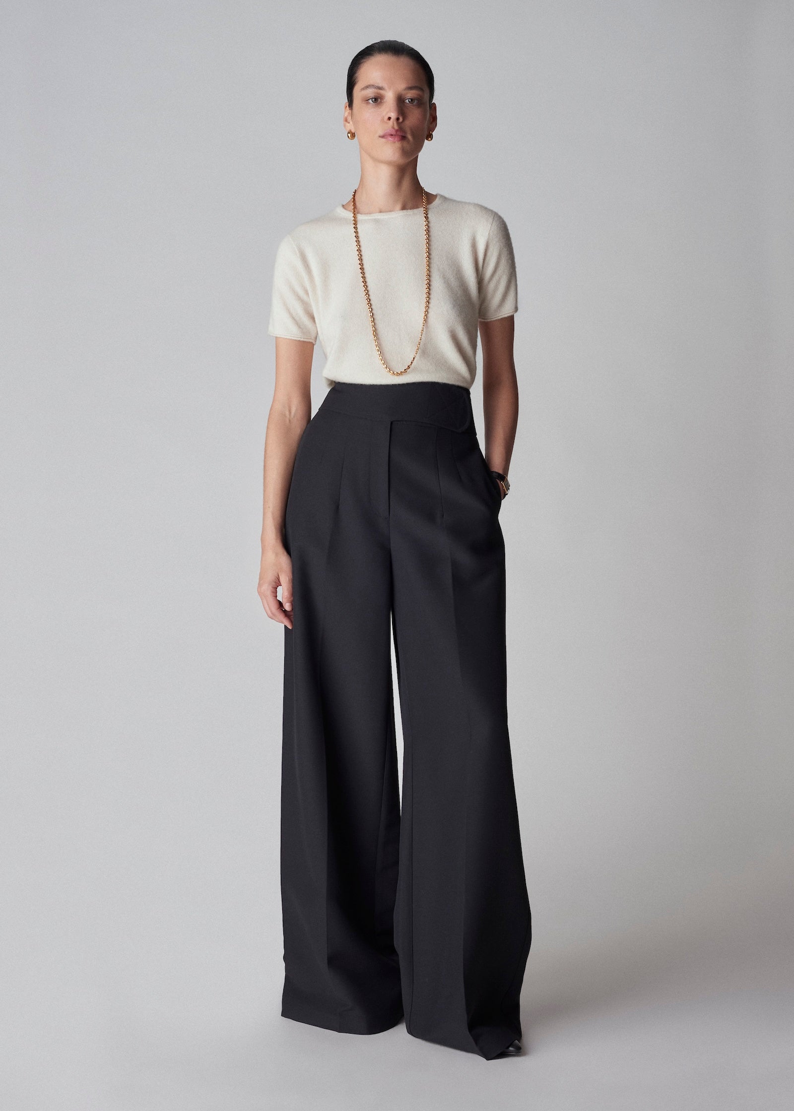 High Waist Trouser with Wide Belt - Black