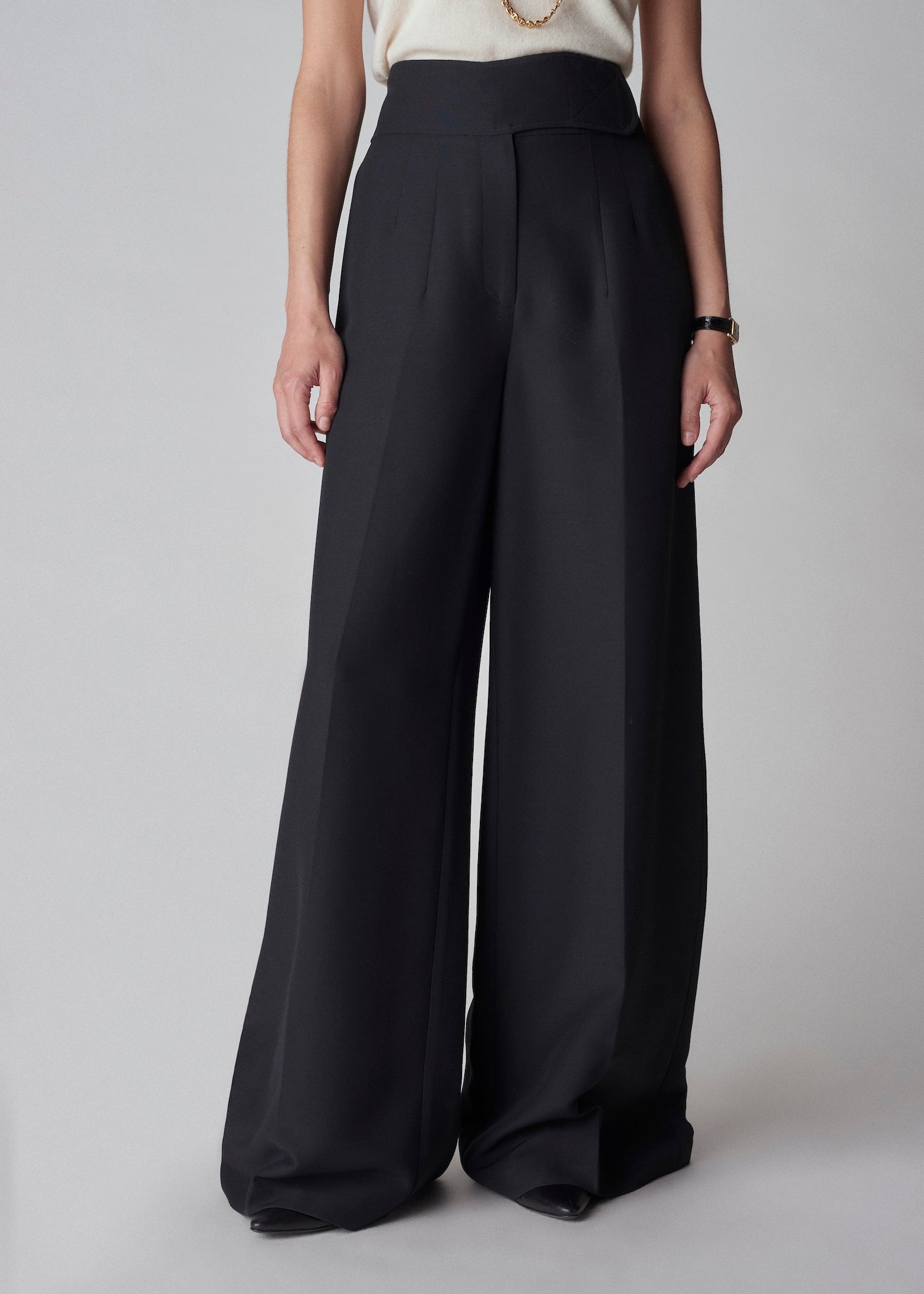 High Waist Trouser with Wide Belt - Black