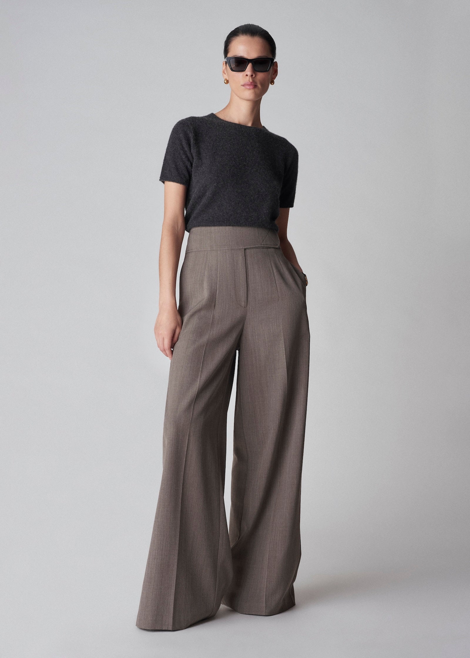 High Waist Trouser with Wide Belt - Brown