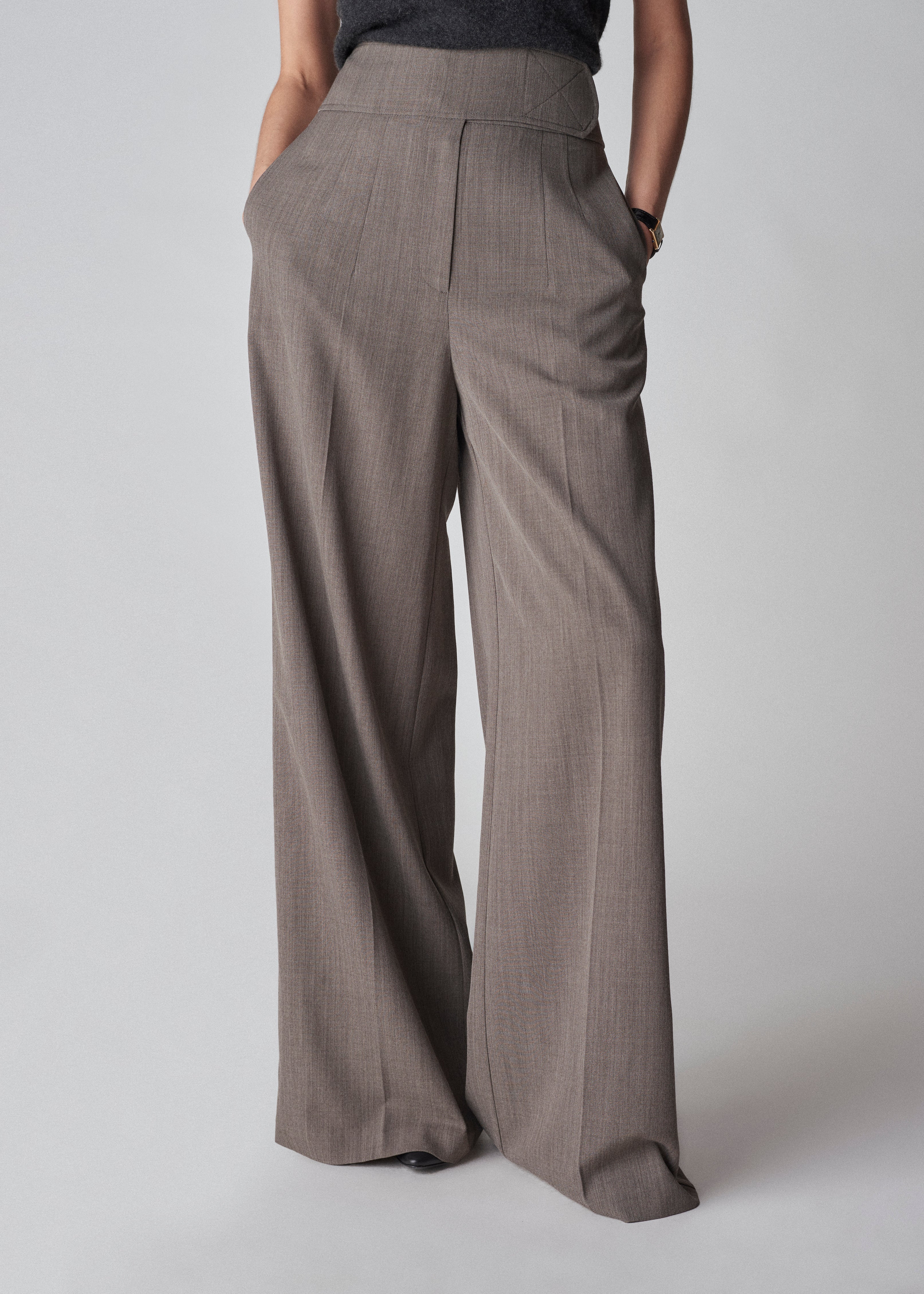 High Waist Trouser with Wide Belt - Brown