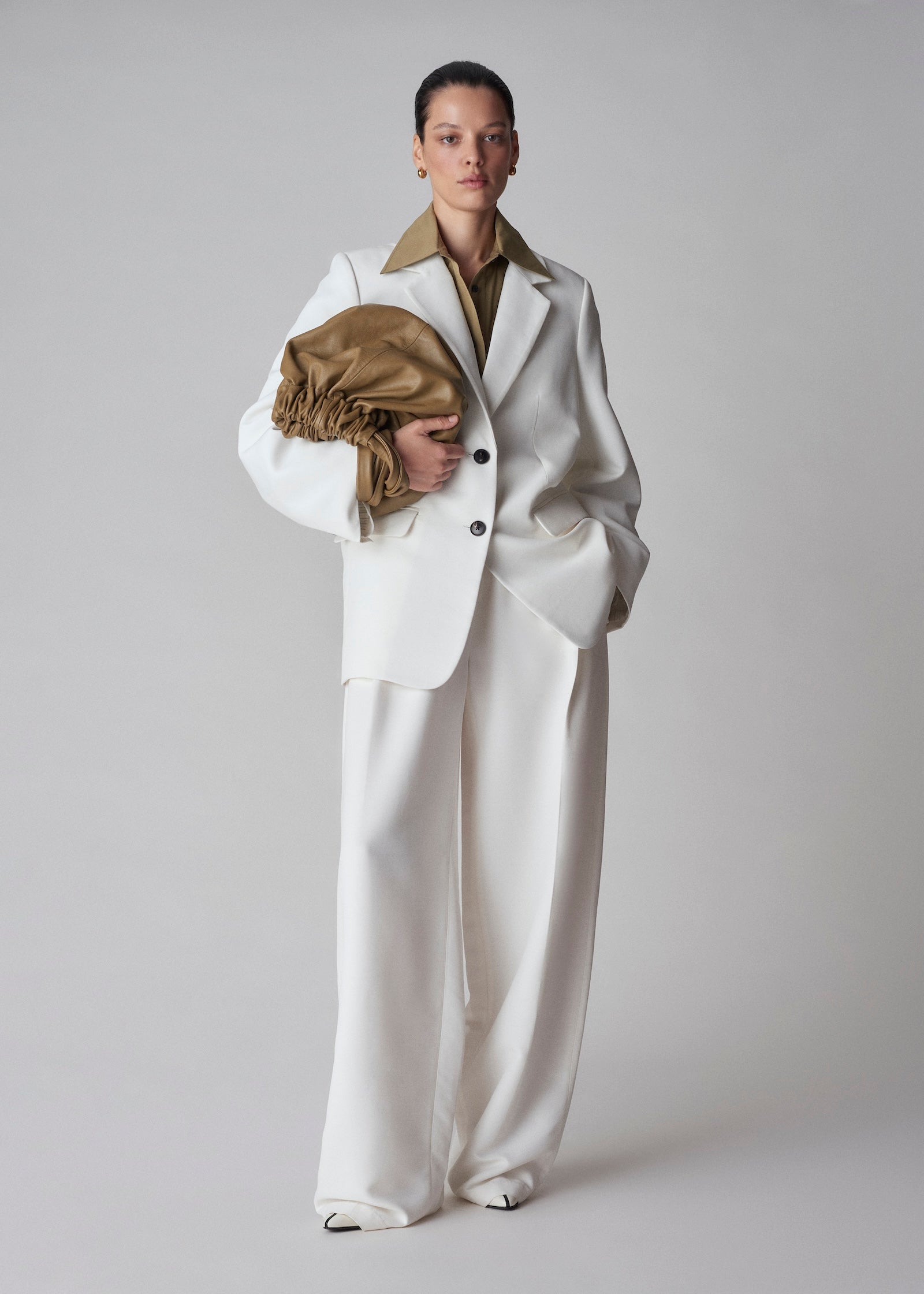 Oversized Blazer in Smooth Faille - Ivory