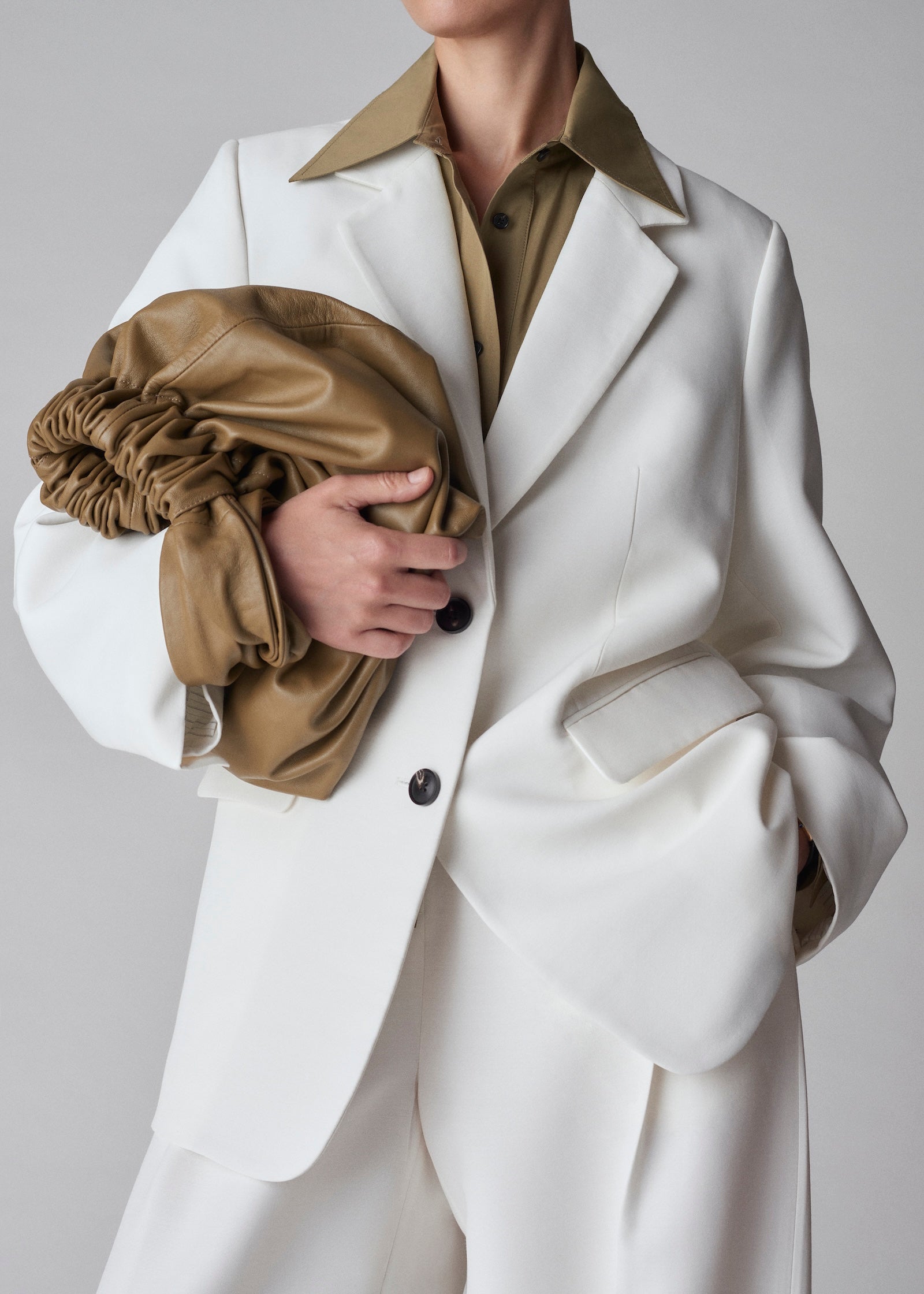 Oversized Blazer in Smooth Faille - Ivory