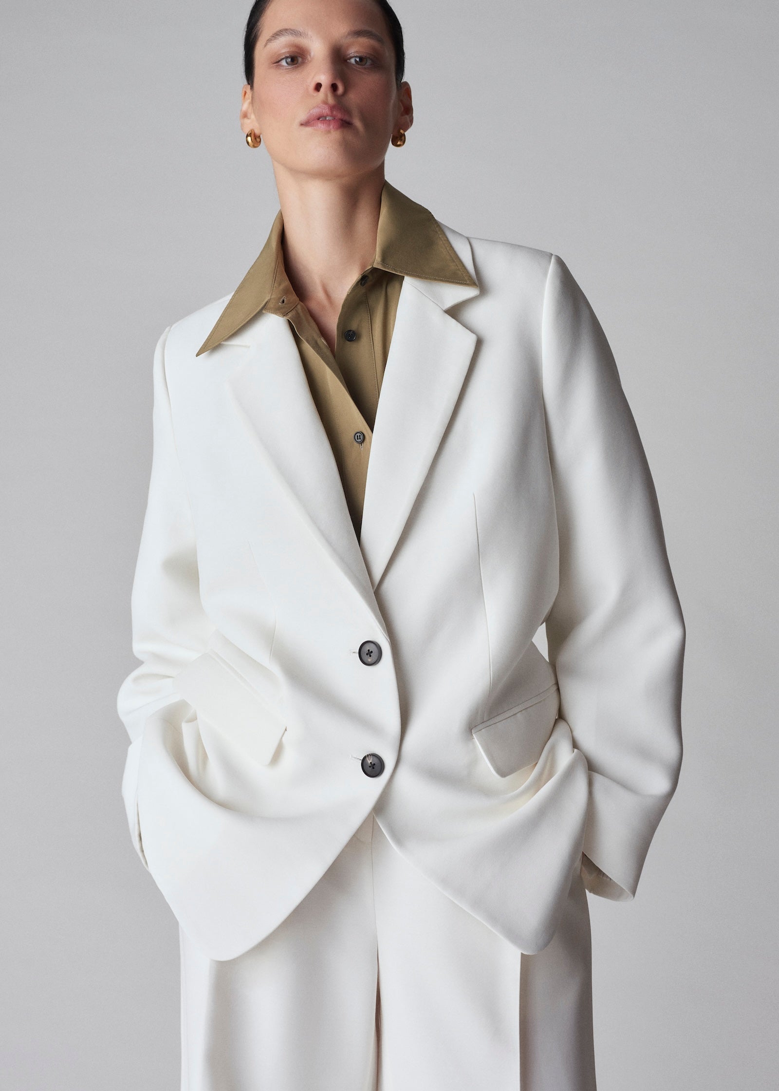 Oversized Blazer in Smooth Faille - Ivory