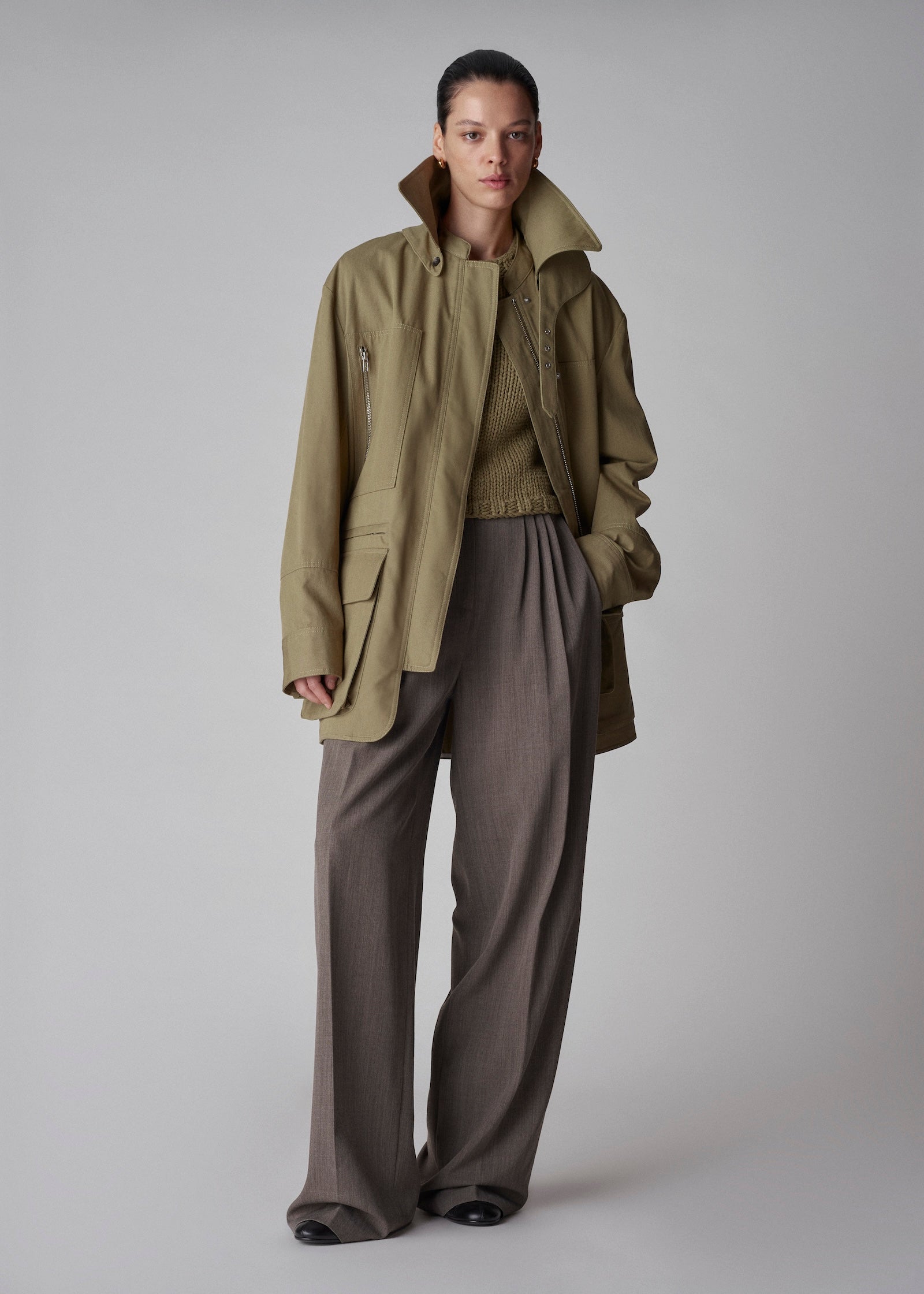 Oversized Field Jacket in Cotton Canvas - Sage