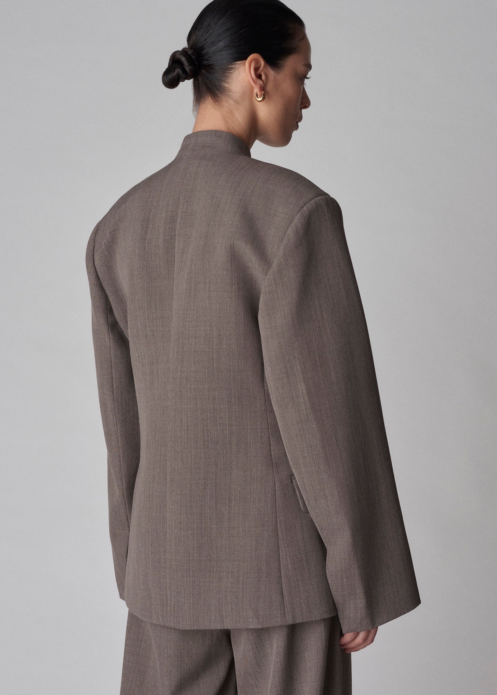 Double Breasted Blazer in Melange Suiting  - Brown