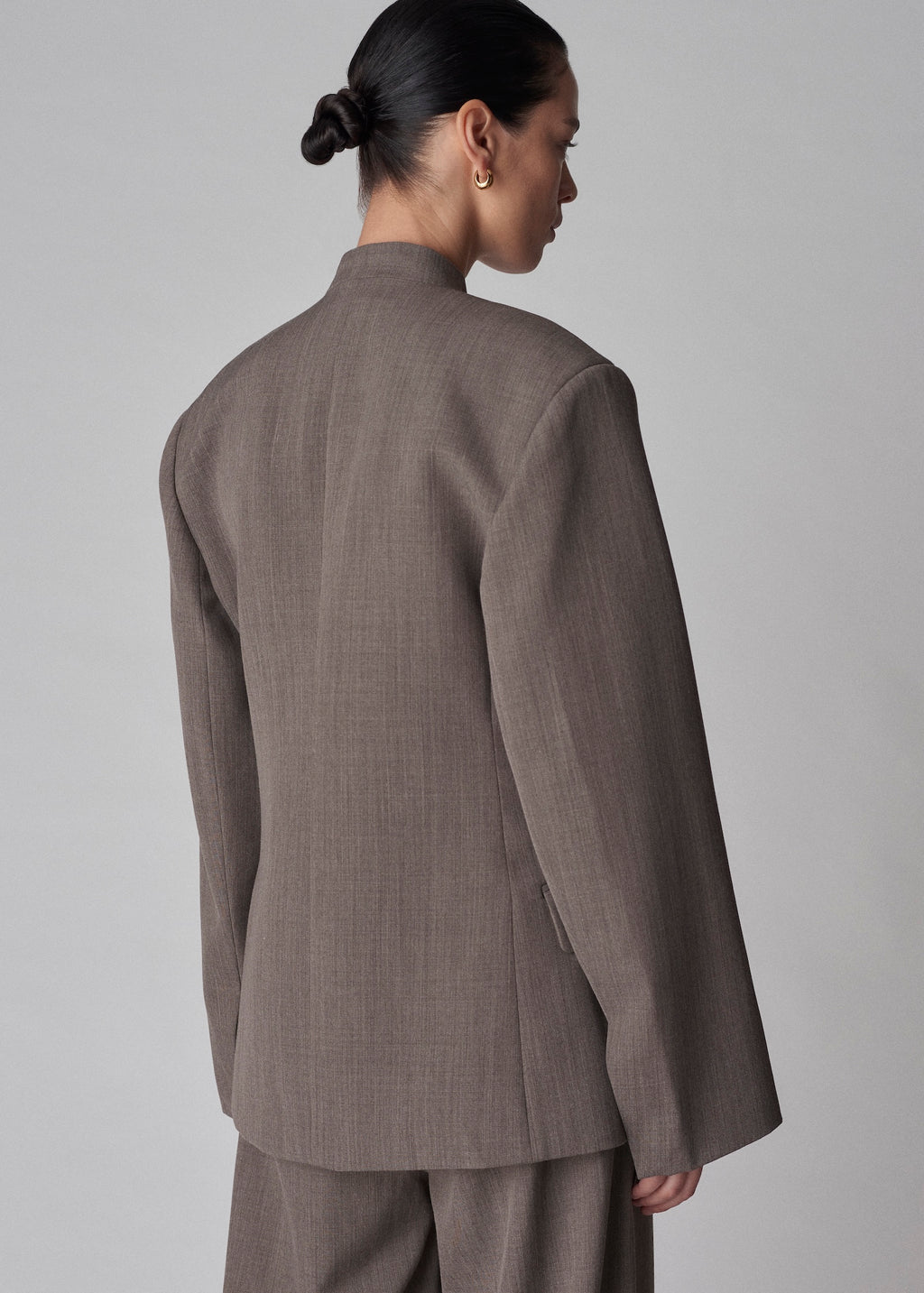 Double Breasted Blazer in Melange Suiting  - Brown - CO