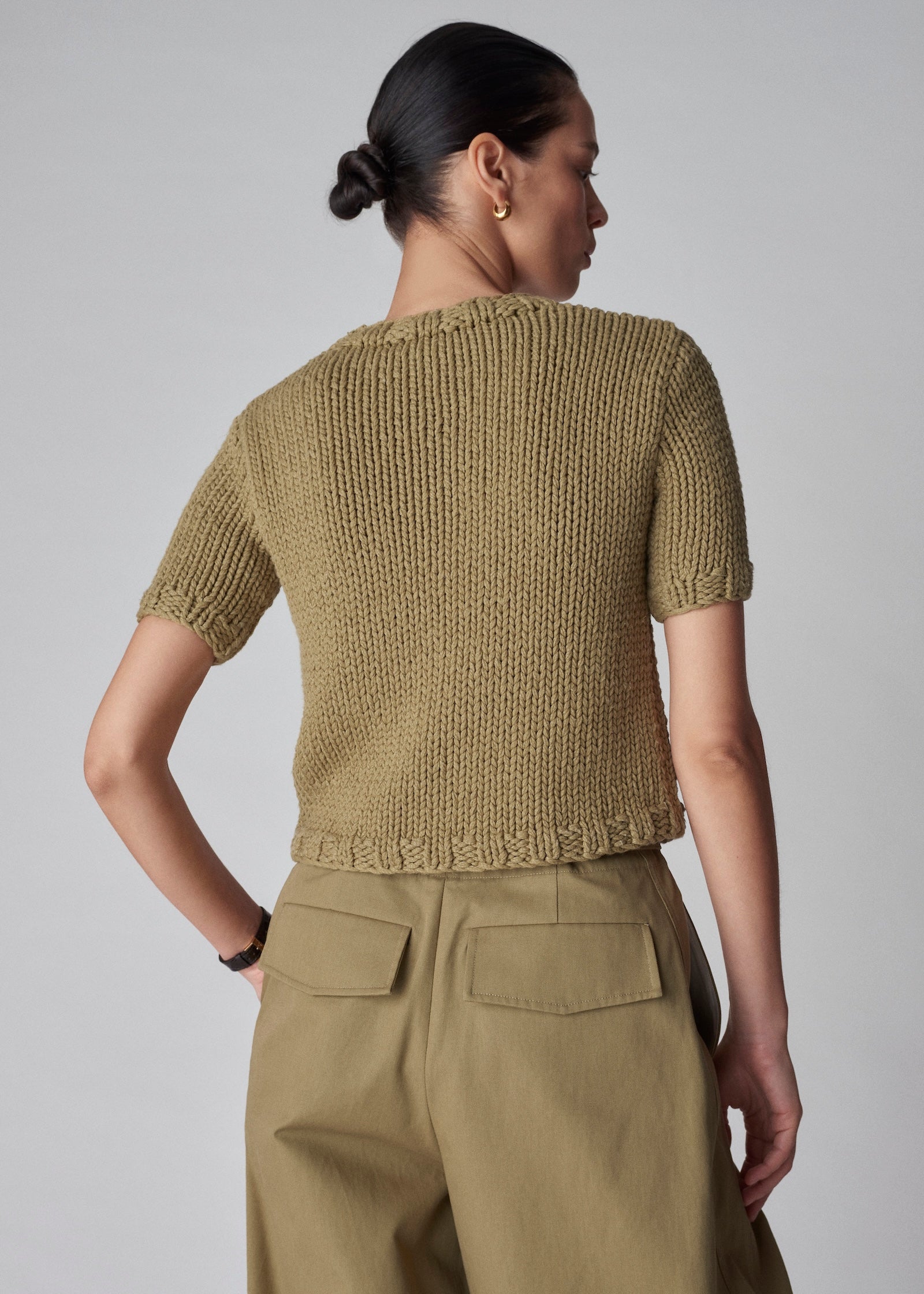 Fitted Sweater in Cotton Knit - Sage