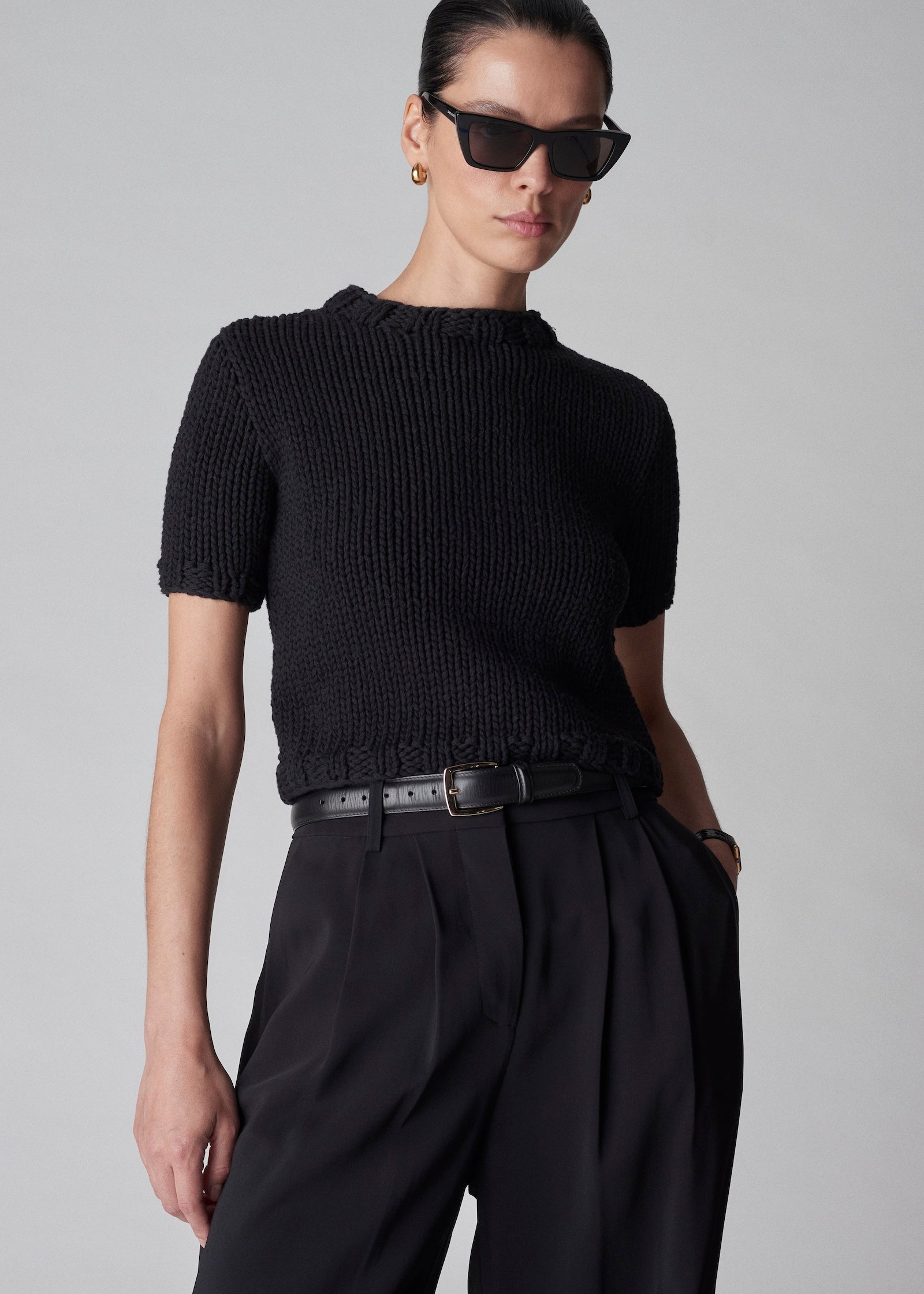 Fitted Sweater in Cotton Knit - Black - CO