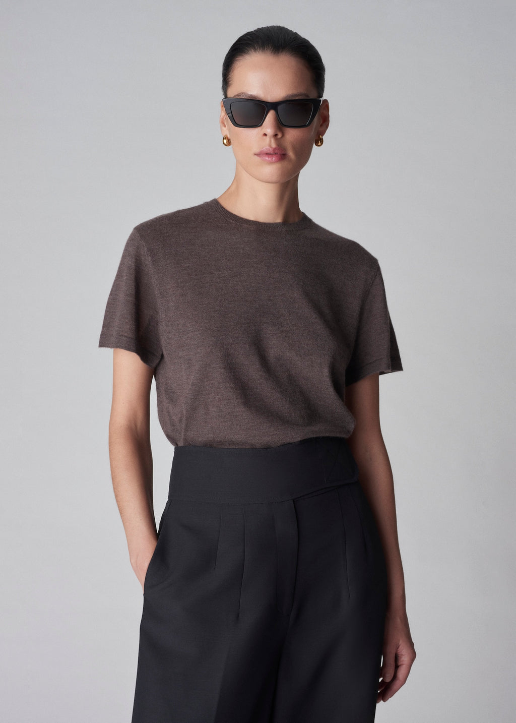 T-Shirt in Fine Cashmere - Brown - CO