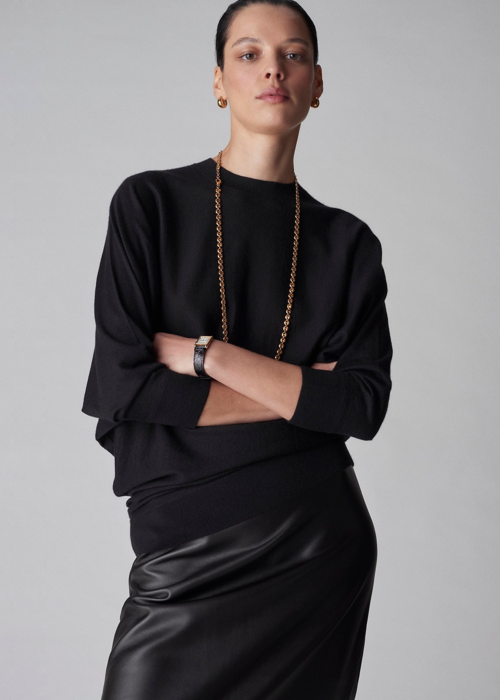 Draped Knit Top in Fine Cashmere - Black