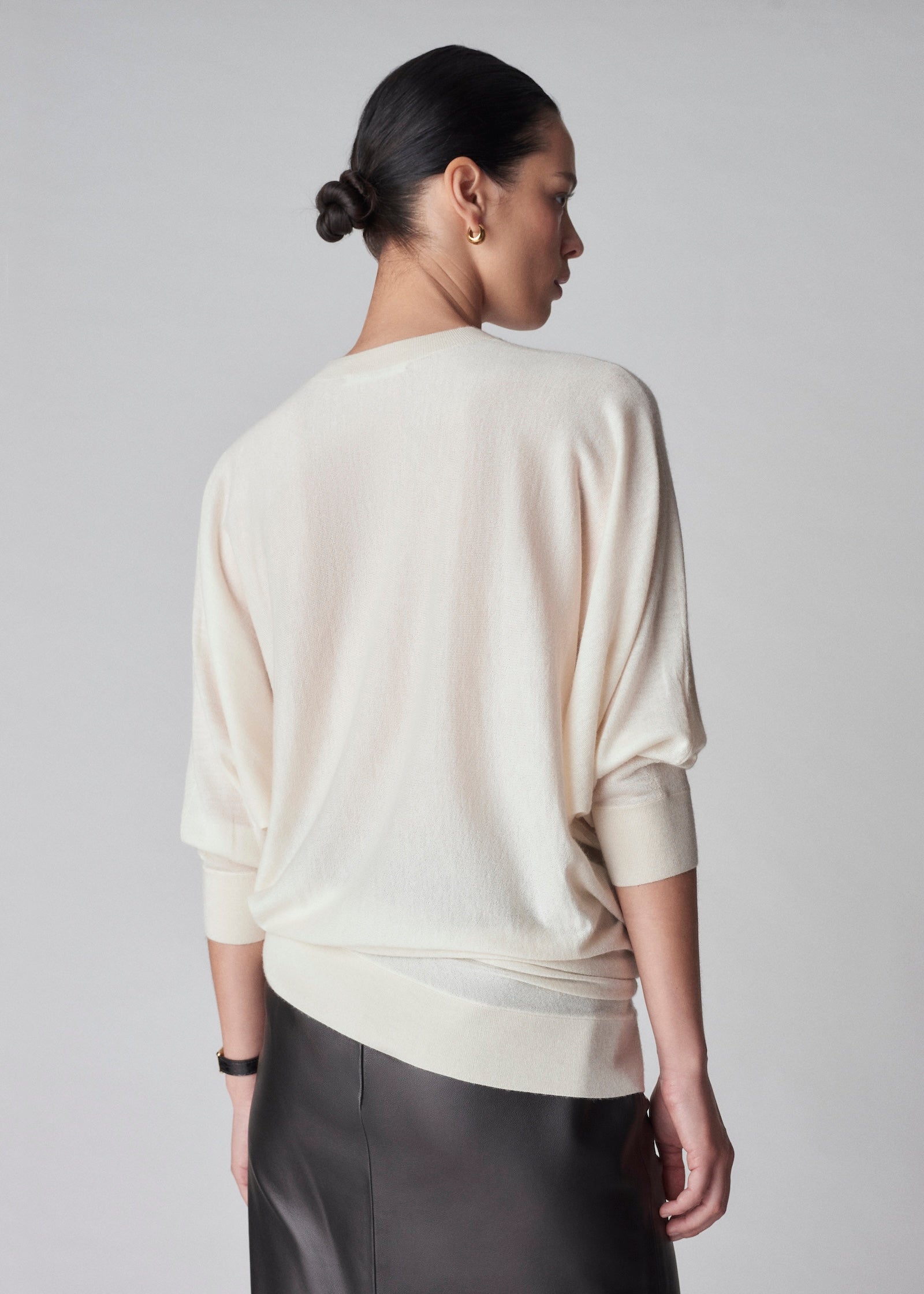 Draped Knit Top in Fine Cashmere - Ivory