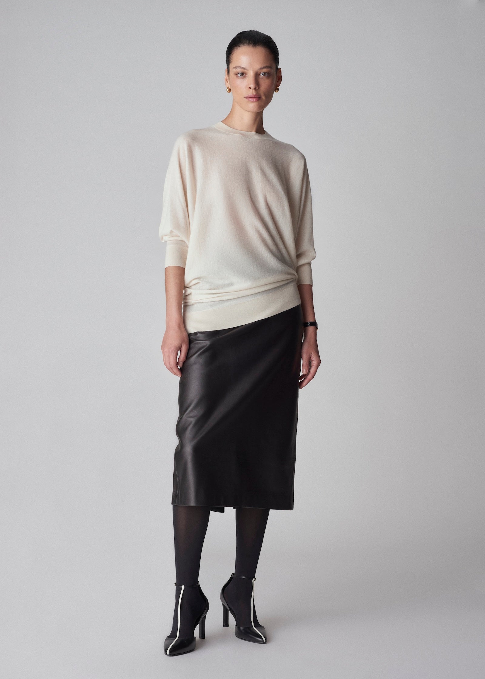 Draped Knit Top in Fine Cashmere - Ivory