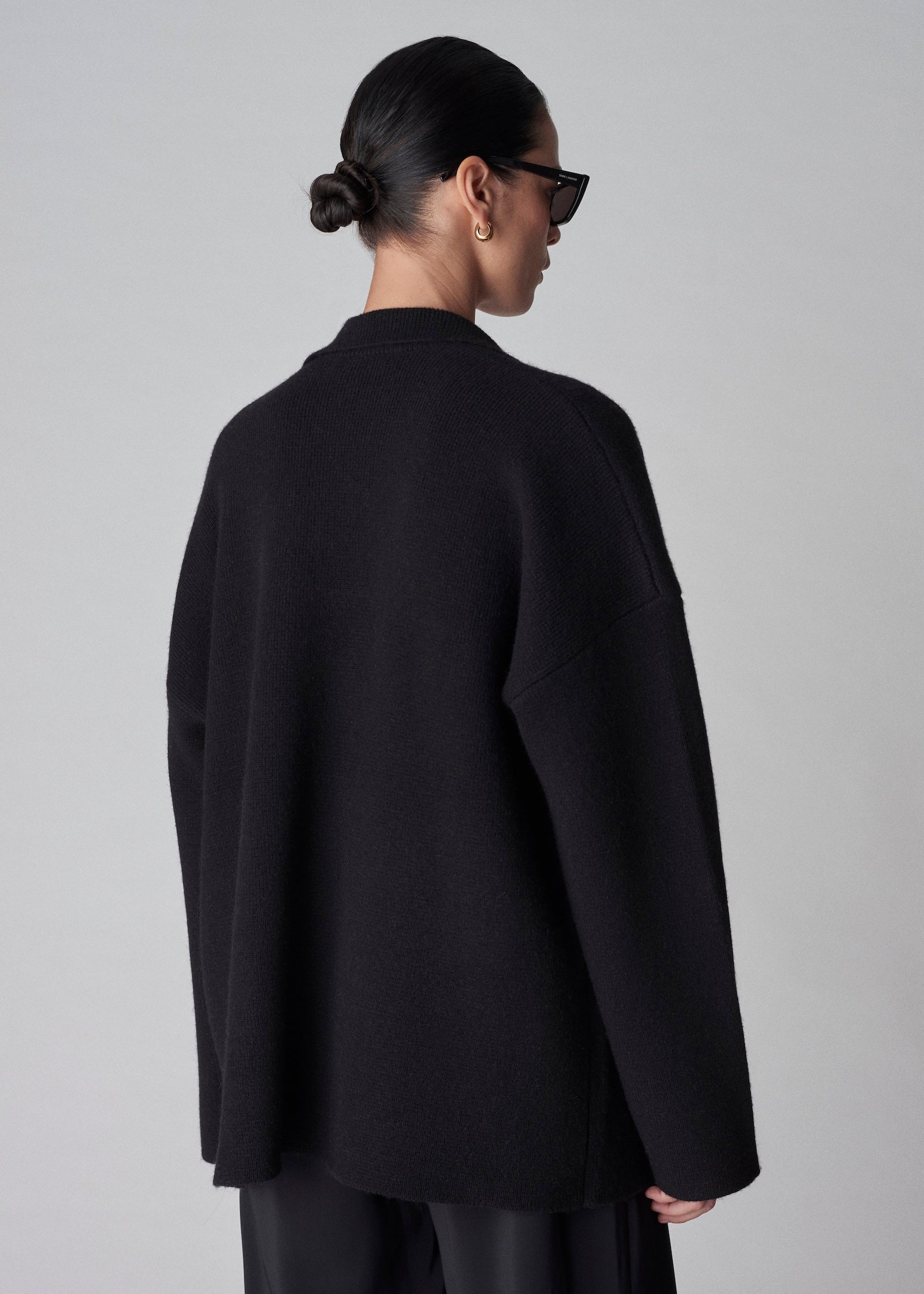 Blazer Cardigan in Felted Wool Cashmere  -Black