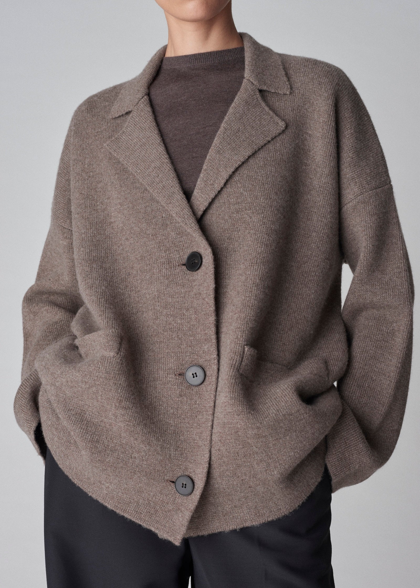 Blazer Cardigan in Felted Wool Cashmere - Taupe