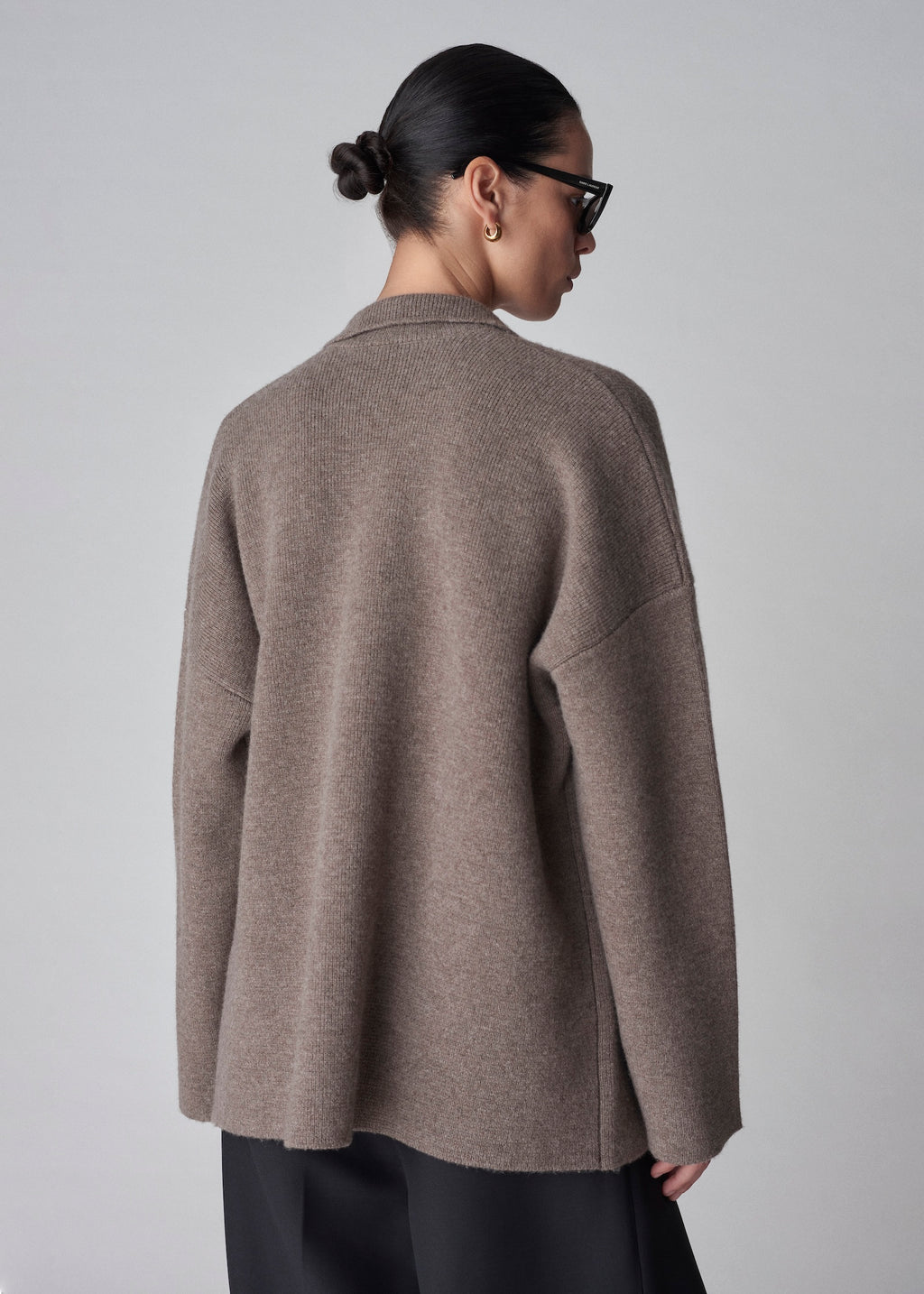 Blazer Cardigan in Felted Wool Cashmere - Taupe - CO