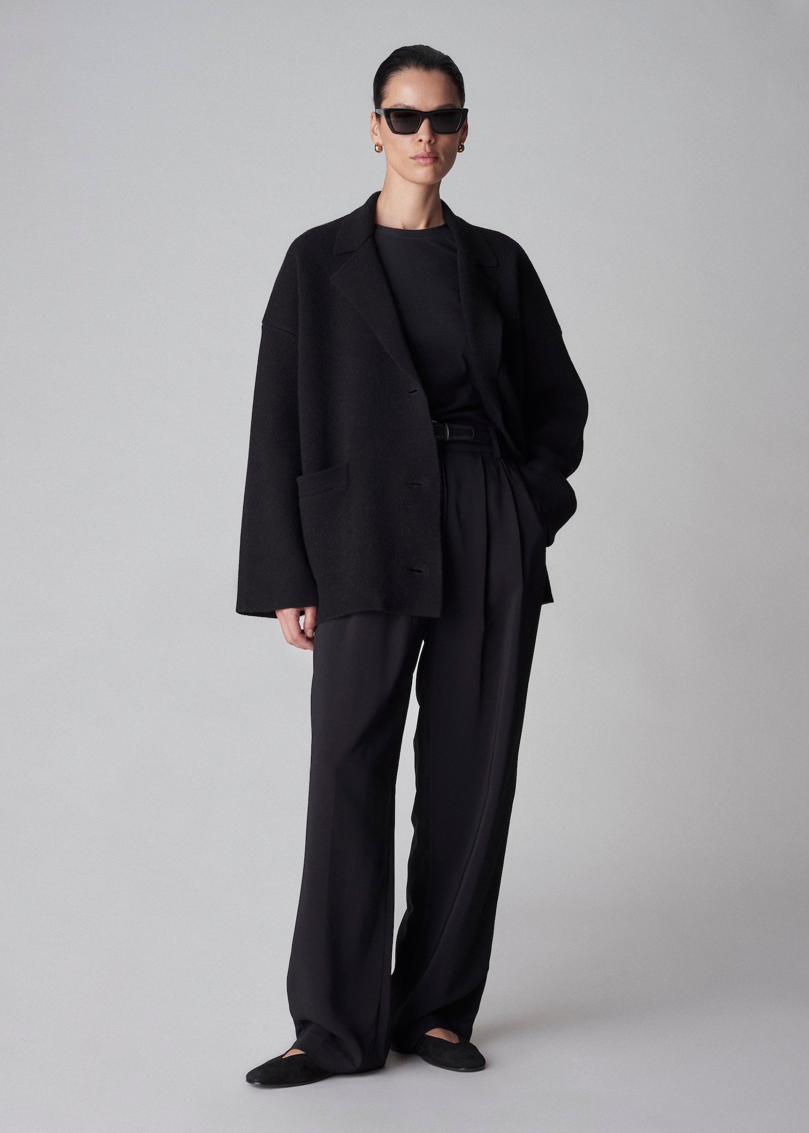 Blazer Cardigan in Felted Wool Cashmere  -Black - CO