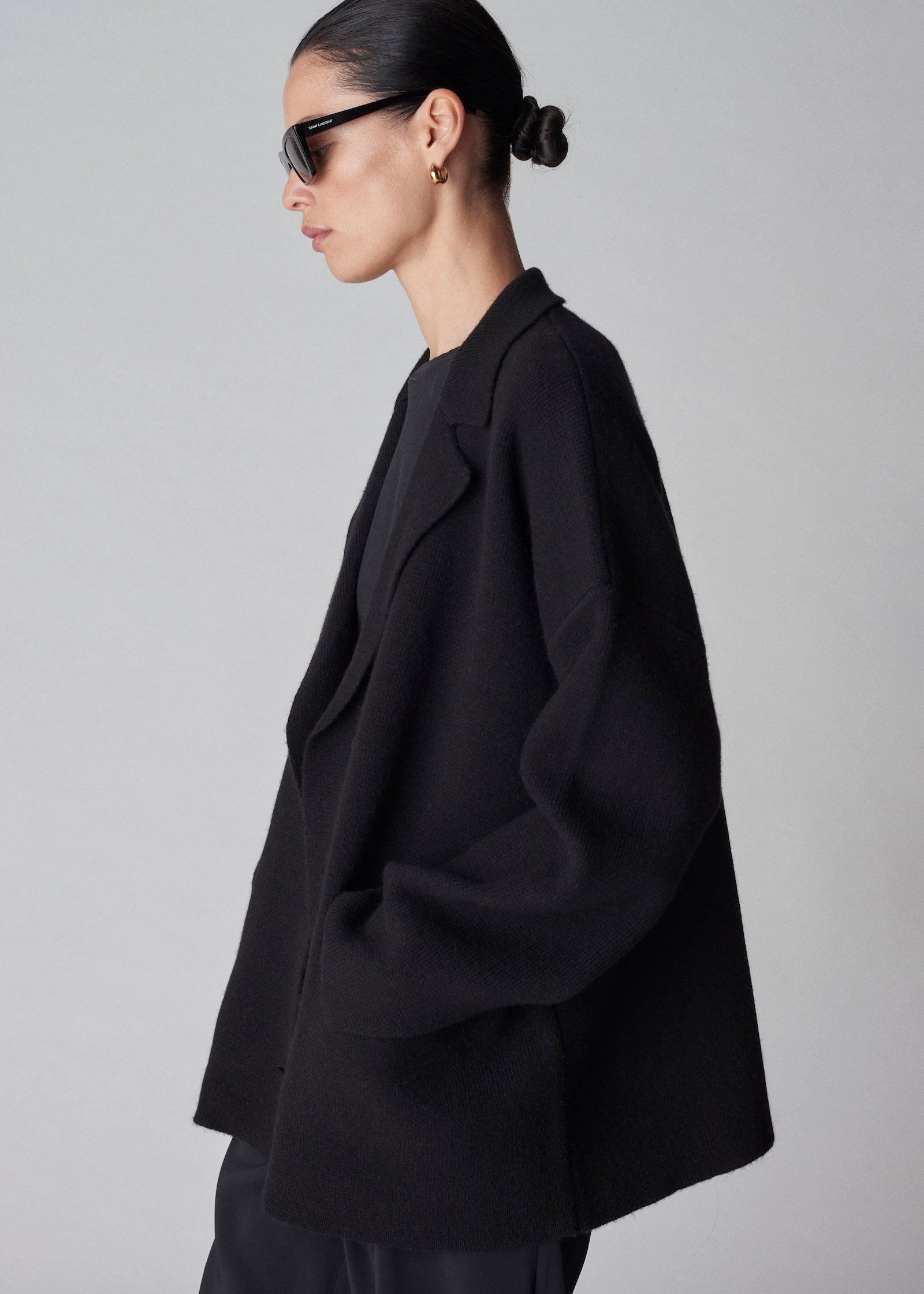 Blazer Cardigan in Felted Wool Cashmere  -Black