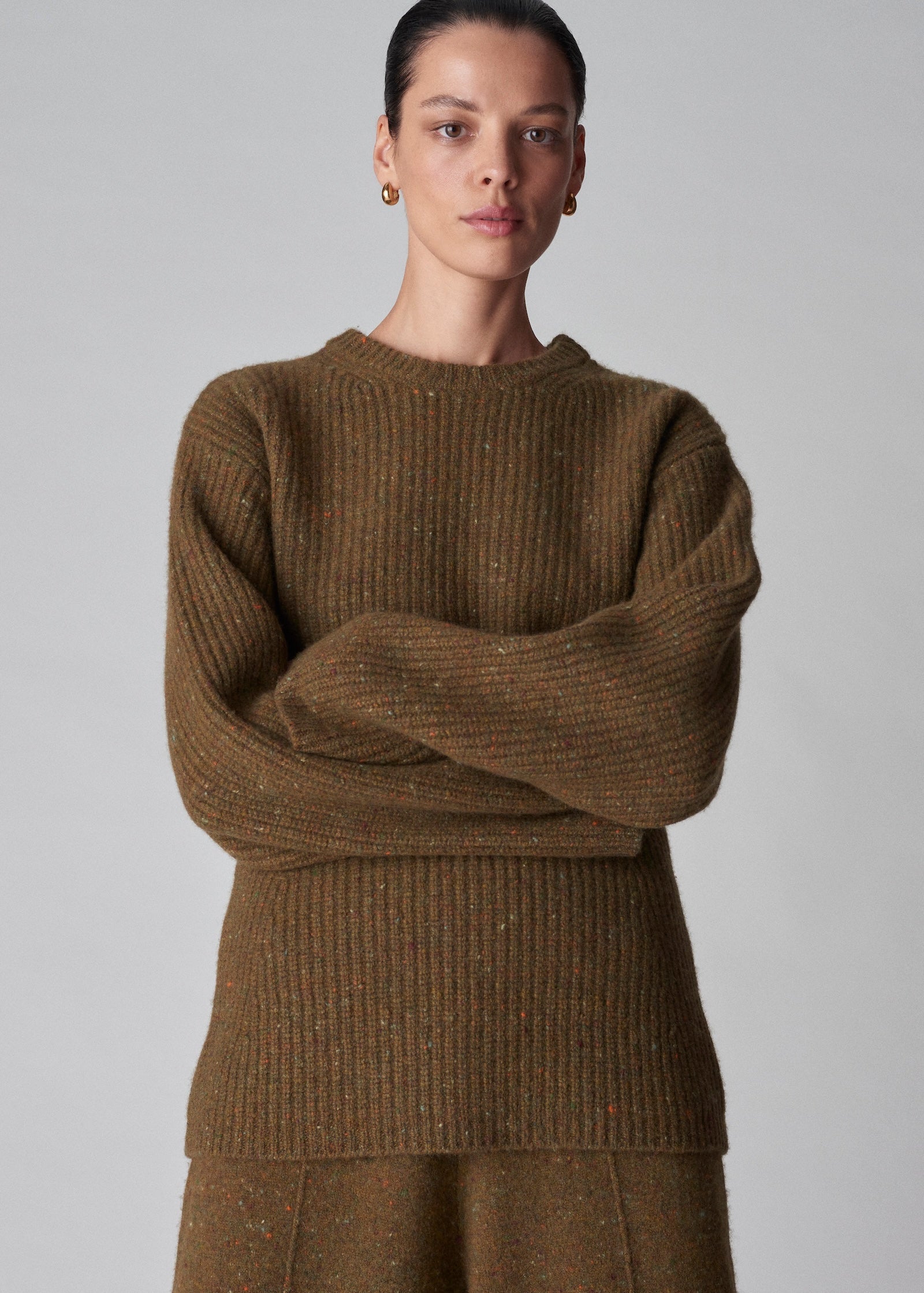 Hourglass Sweater in Tweed Knit - Green Melange - CO