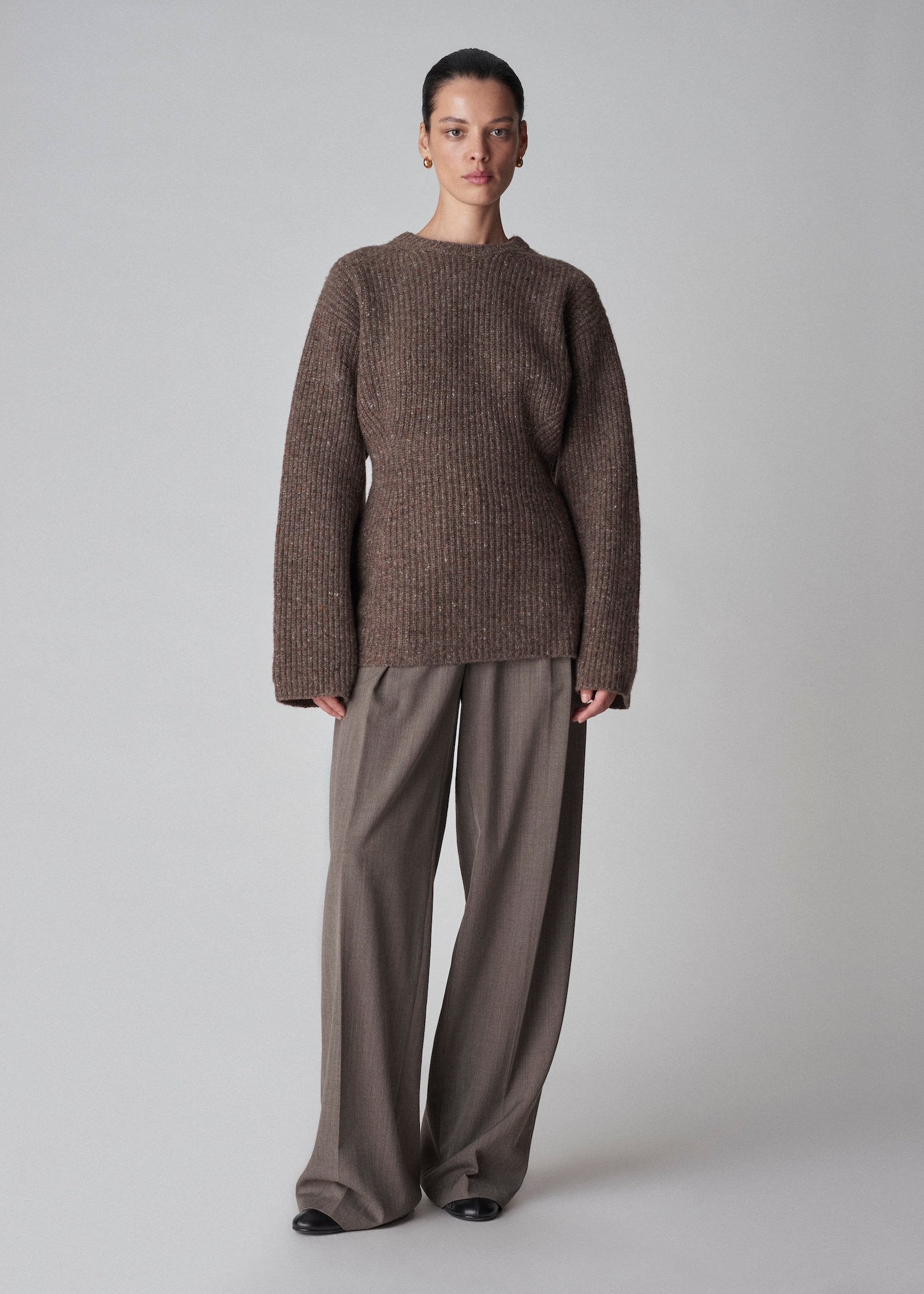 Hourglass Sweater in Tweed Knit - Brown Melange