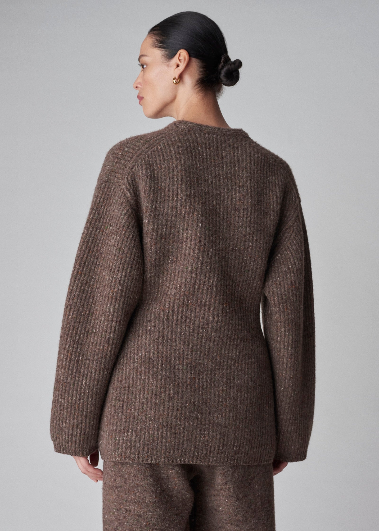 Hourglass Cardigan in Tweed Knit - Brown Melange