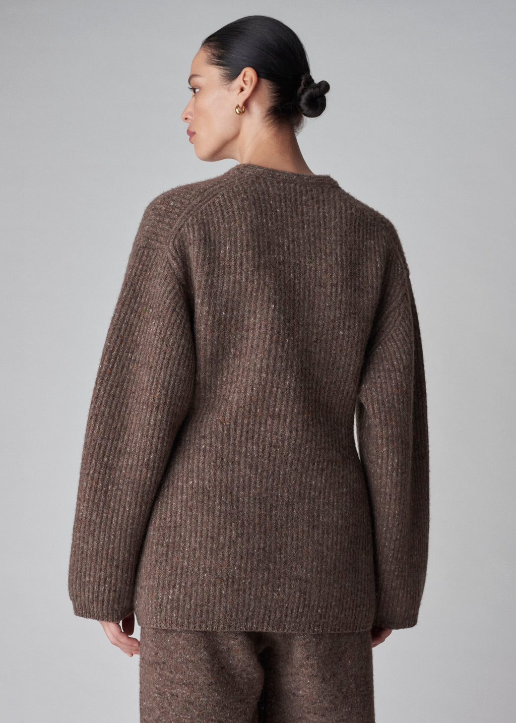 Hourglass Cardigan in Tweed Knit - Brown Melange - CO