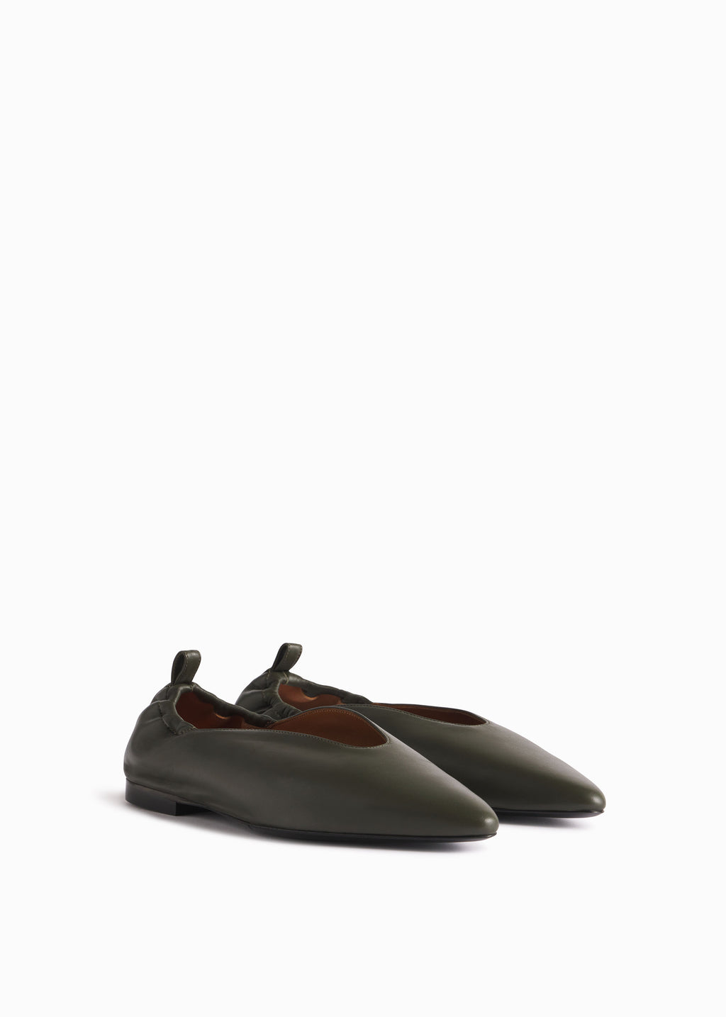 Ruched Back Pointed Flat in Olive - CO