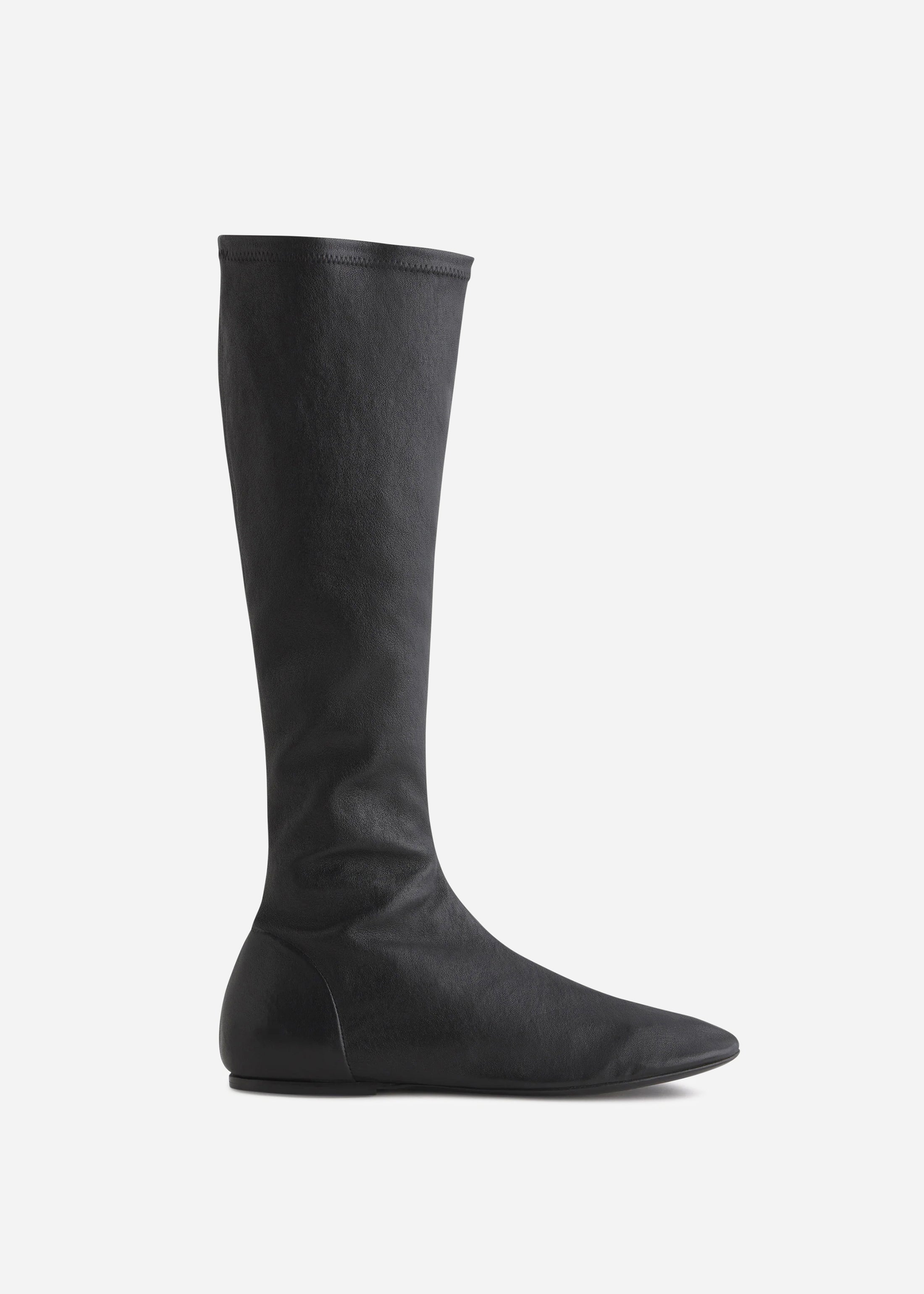 Stretch Leather Knee-High Bootie in Black