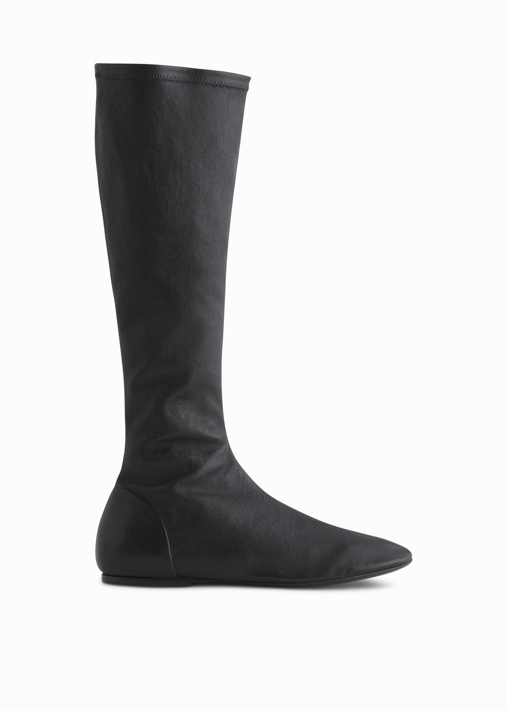 Round Toe Knee High Bootie in Lambskin - Black - CO