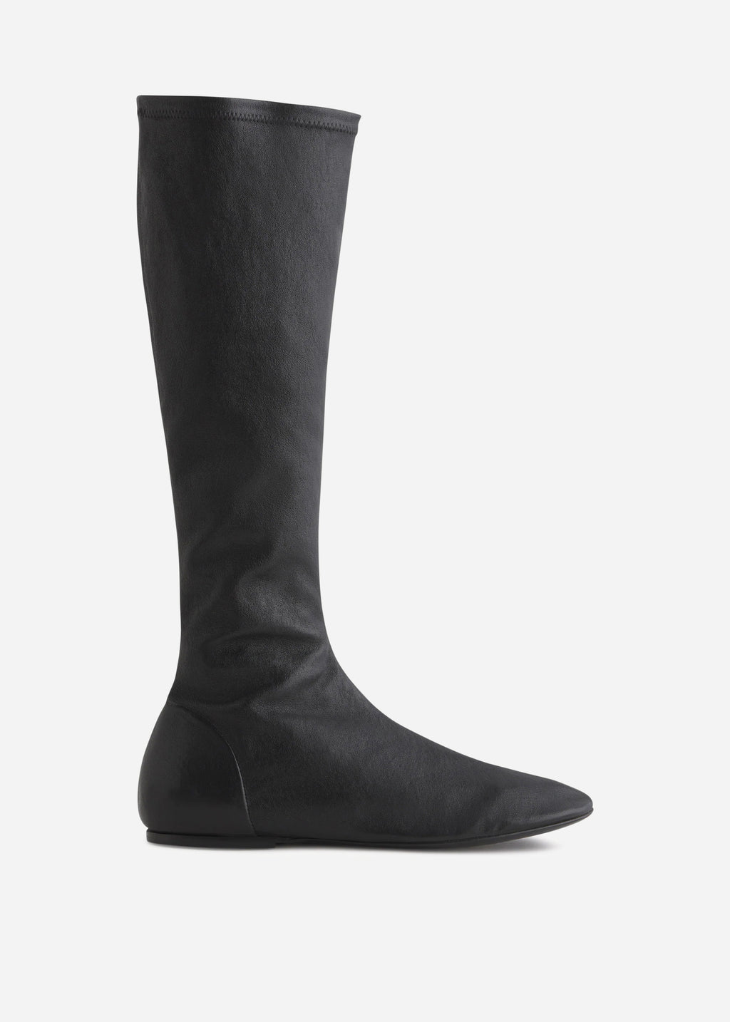 Stretch Leather Knee-High Bootie in Black - CO