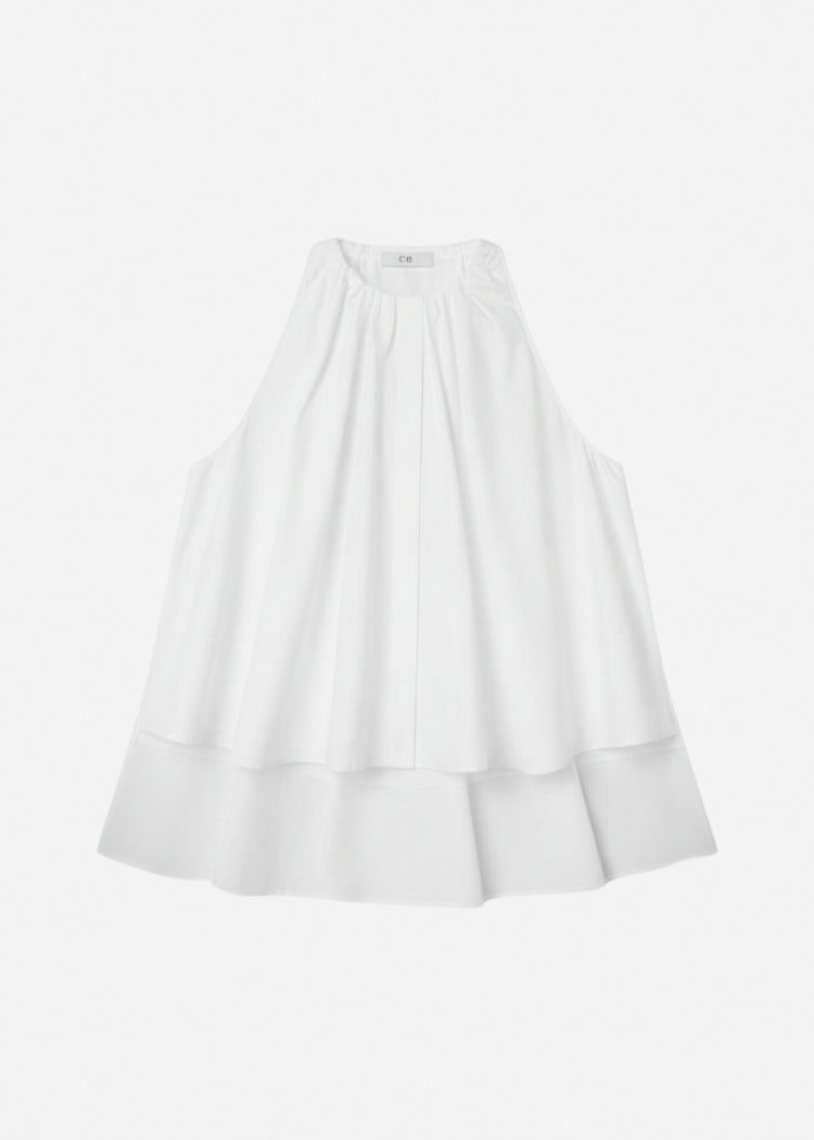 Gathered Tunic Shirt in Cotton Poplin - White, image 4 of 4
