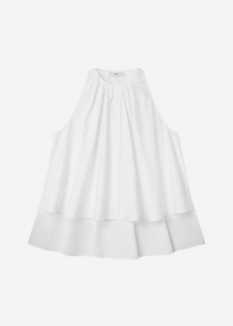Gathered Tunic Shirt in Cotton Poplin - White, image 4 of 4