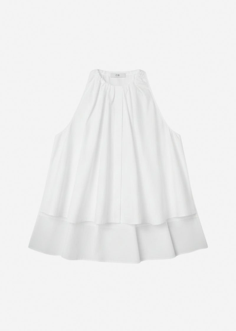 Gathered Tunic Shirt in Cotton Poplin - White - CO