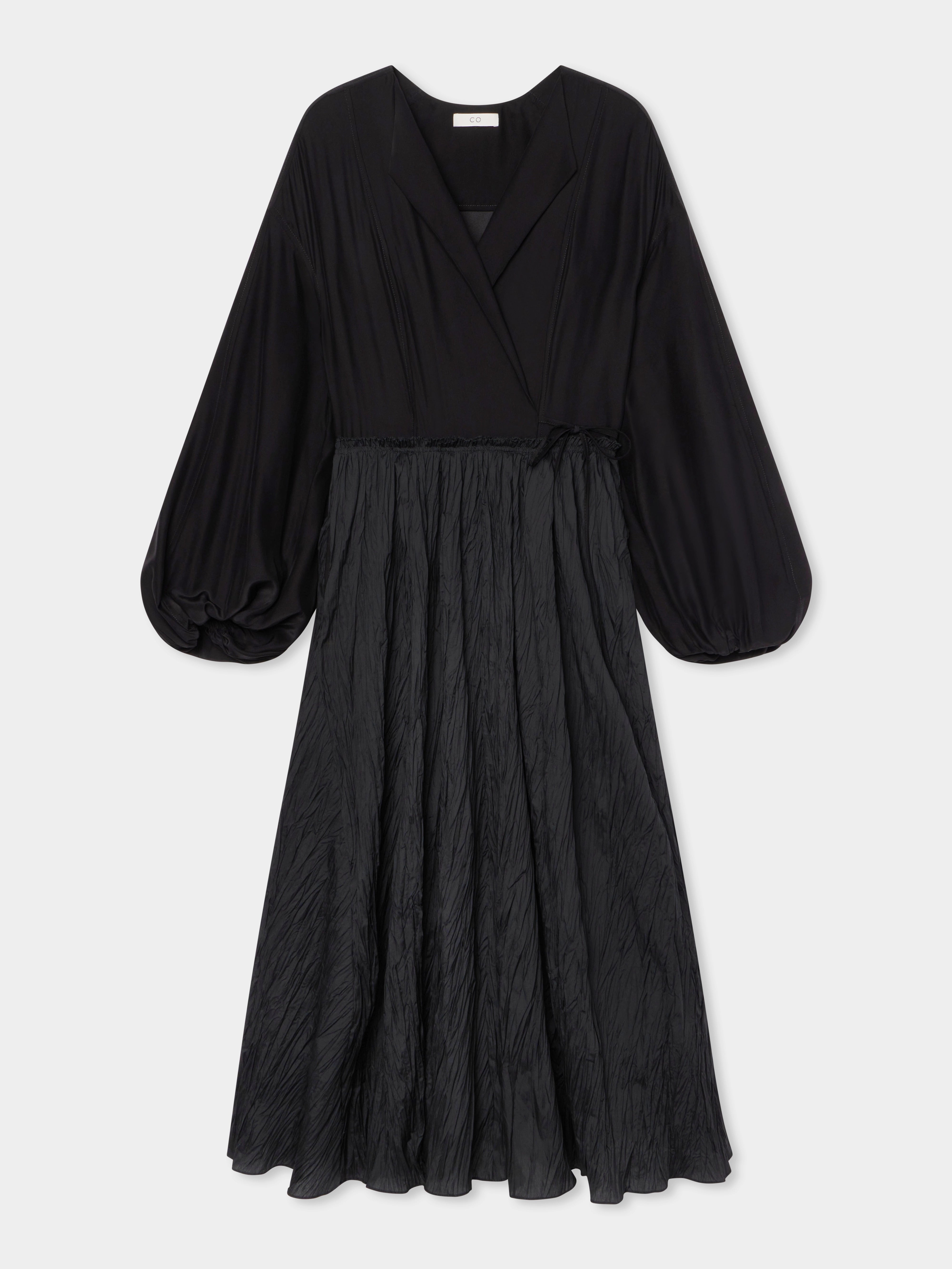 Plissé Wrap Dress - Black