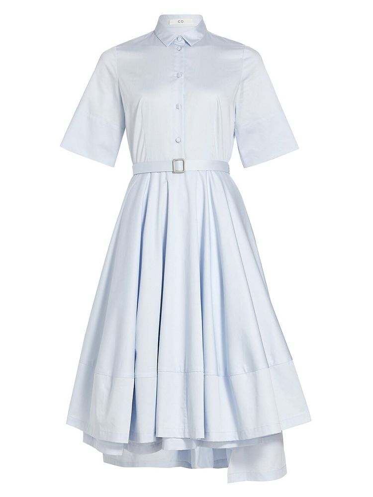 Short Sleeve Flare Dress in Cotton Poplin - Glacier - CO Collections