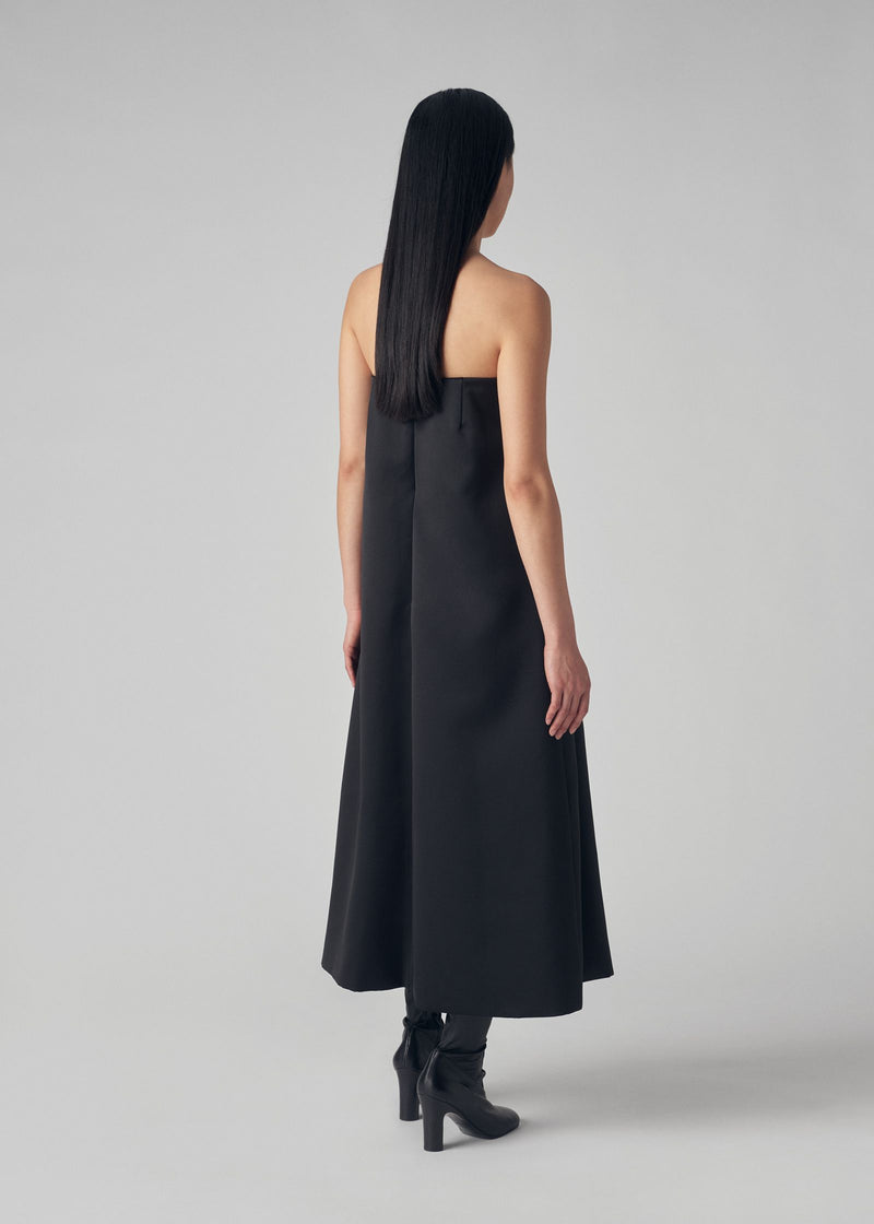 Bustier Midi Dress in Duchess Satin - Black - CO