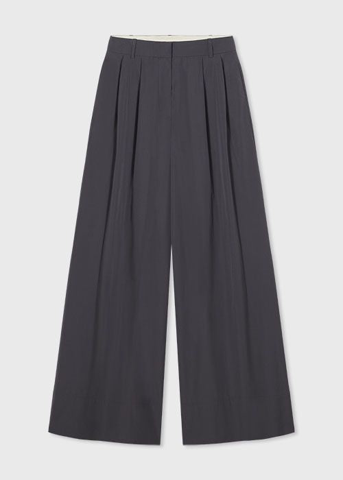Wide Leg Trouser in Cotton - Charcoal - CO