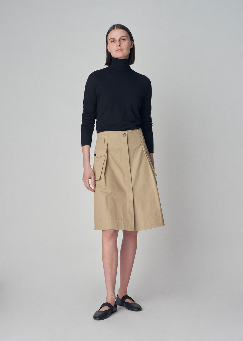 Cargo Pocket Pencil Skirt in Cotton Twill - Khaki - CO