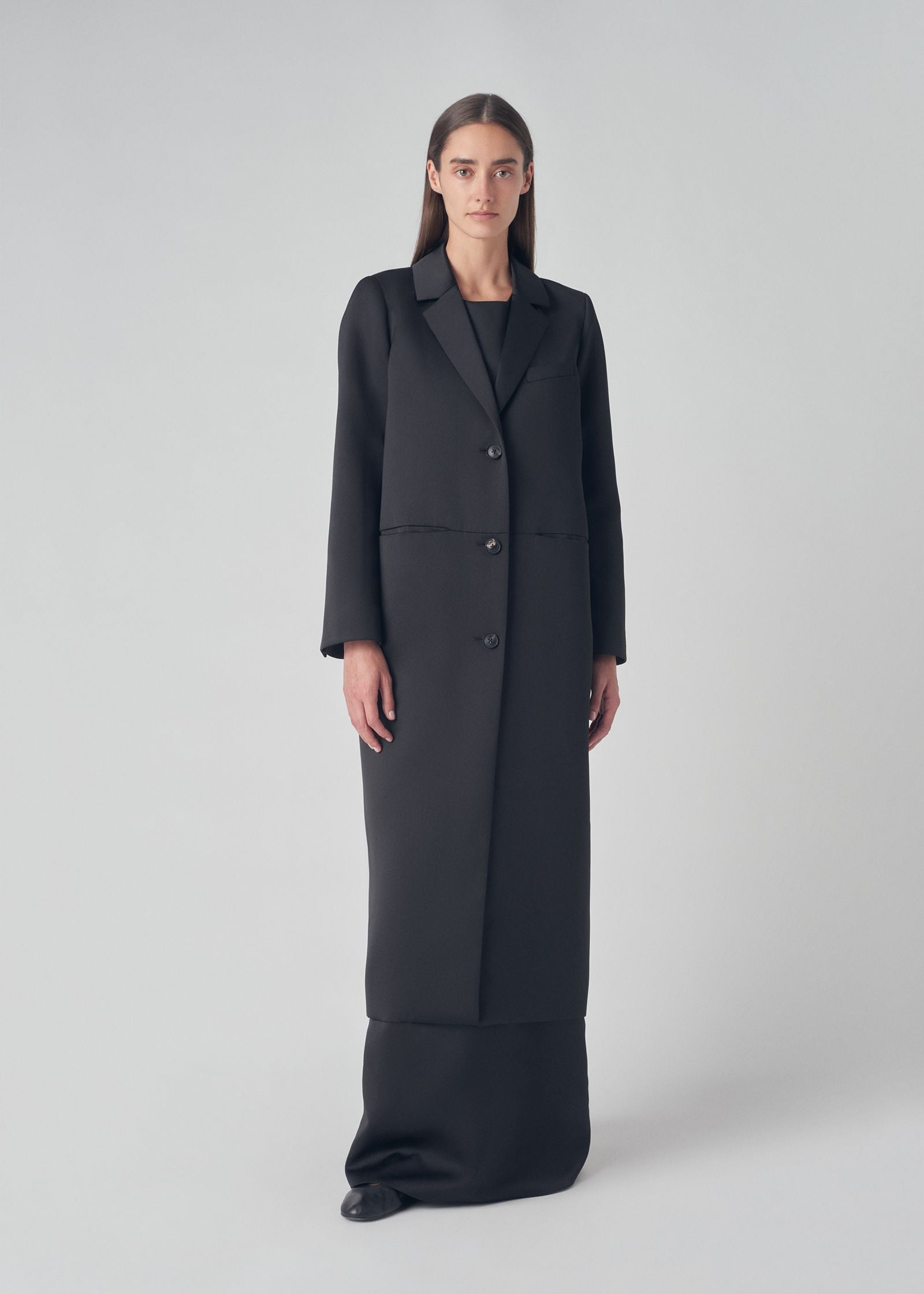 Evening Coat in Duchess Satin - Black - CO Collections