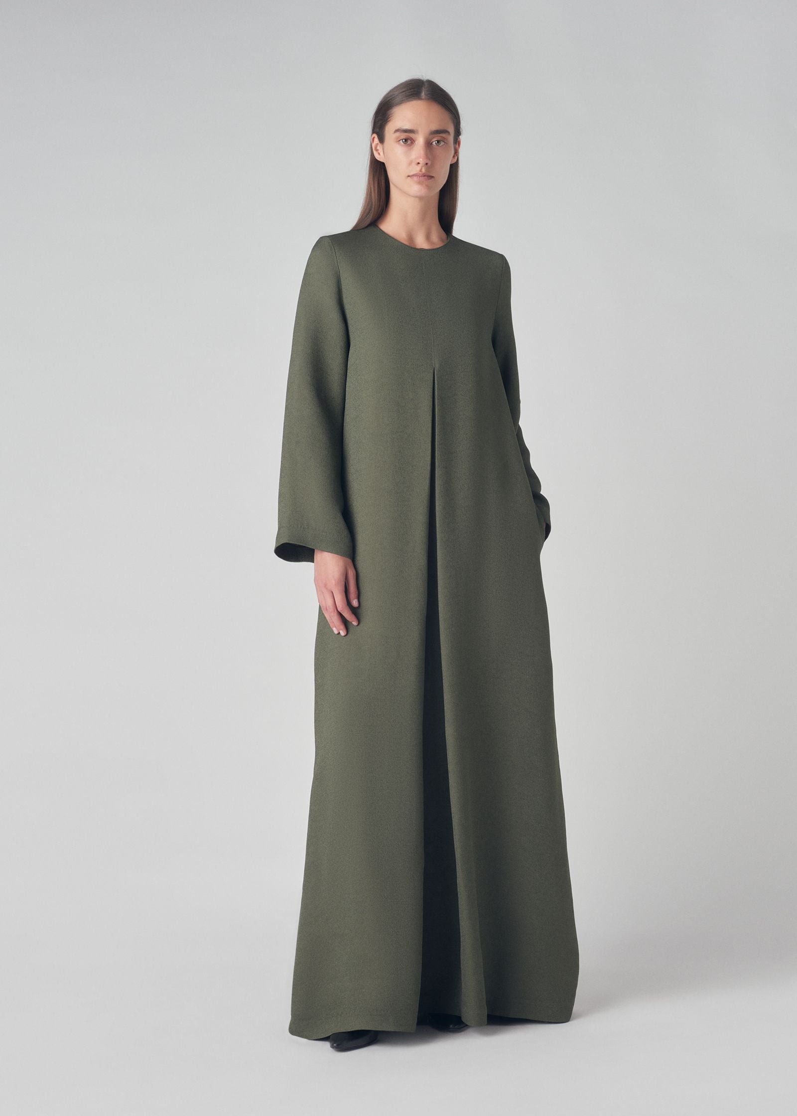 Long Sleeve Column Dress in Viscose Crepe - Green - CO Collections