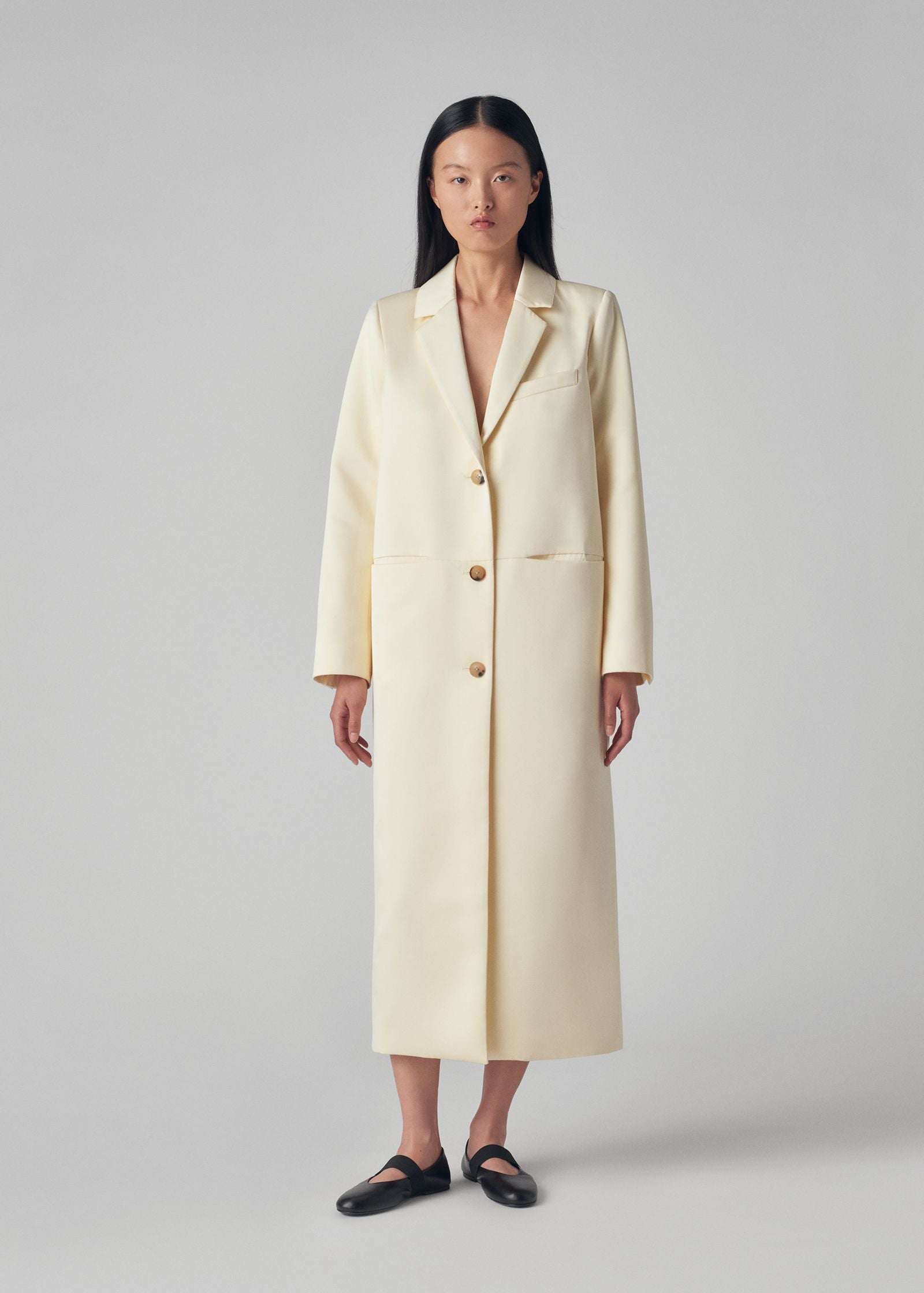 Evening Coat in Duchess Satin - Ivory - CO Collections