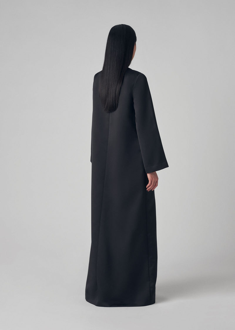 Long Sleeve Column Dress in Duchess Satin - Black - CO