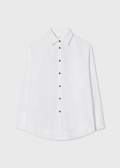 Snap Front Shirt in Cotton Sateen - Optic White - CO Collections